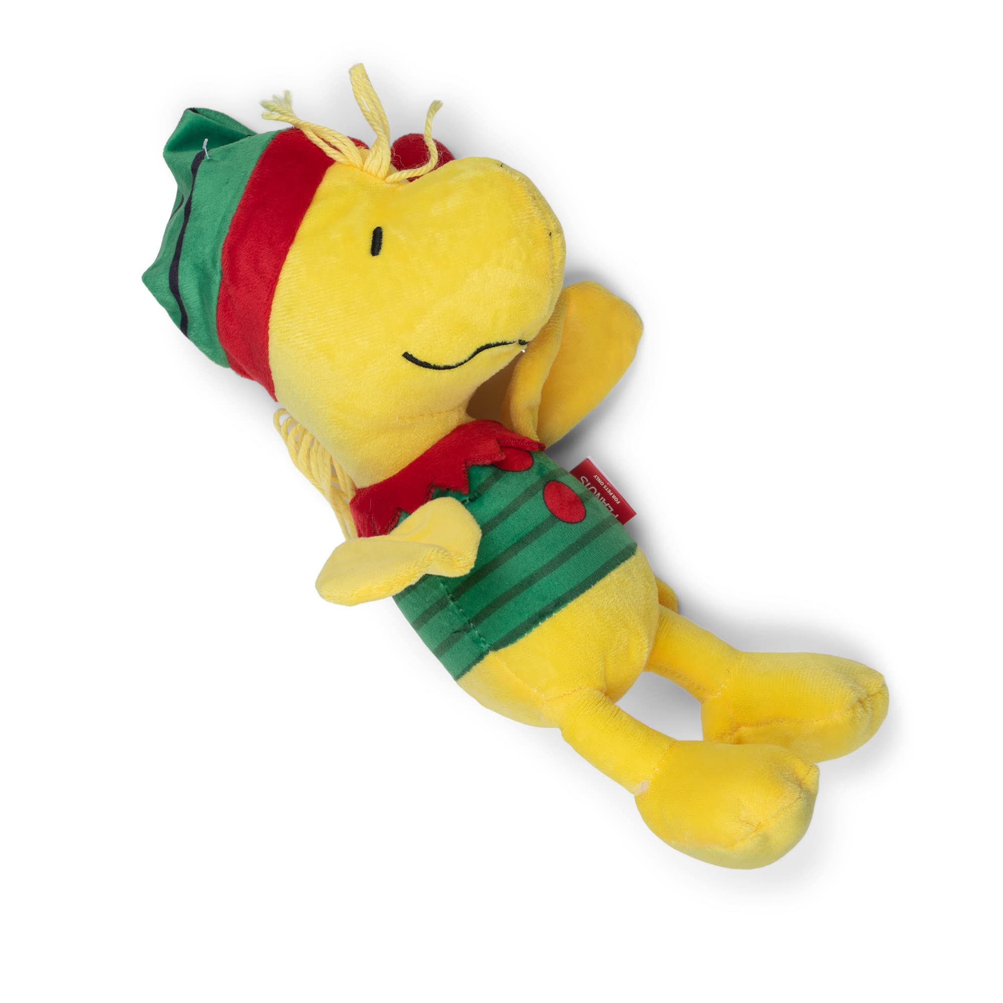 Peanuts for Pets Comics 9 Holiday Woodstock Plush Elf Dog Toy | Medium Squeaky Dog Toy, Yellow Dog Chew Toy | Woodstock Stuffed