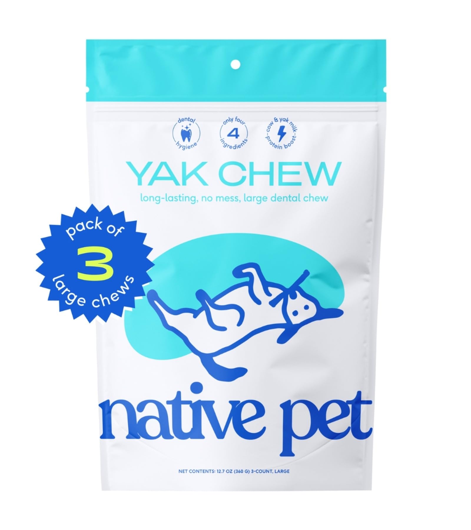 Native Pet Yak Chews (3 Large Chews) - Yak Dog Chews - Yak Sticks for Dogs - Yak Chews - Dog Toys for Aggressive Chewers - Yak C