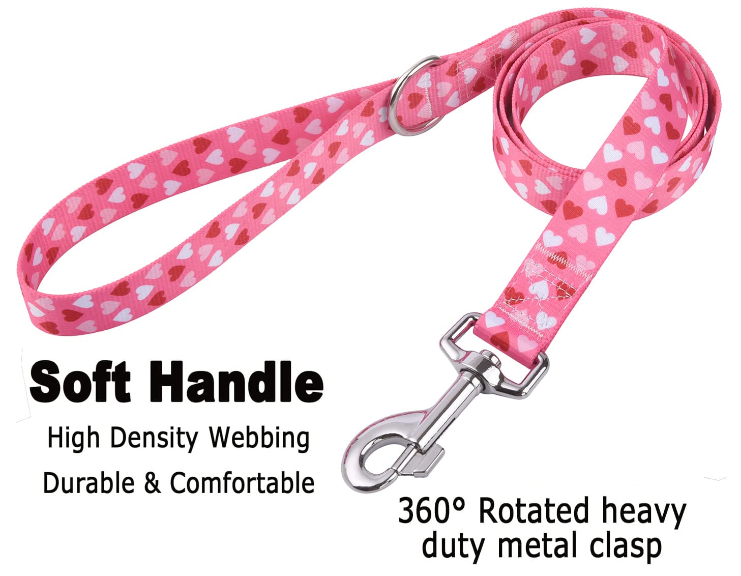 Mihqy Valentine'S Day Dog Collar And Leash Set - Adjustable Heart Dog Collar - Love Theme - Perfect For Small Medium Large Dogs(Pink Heart Set,Xs)