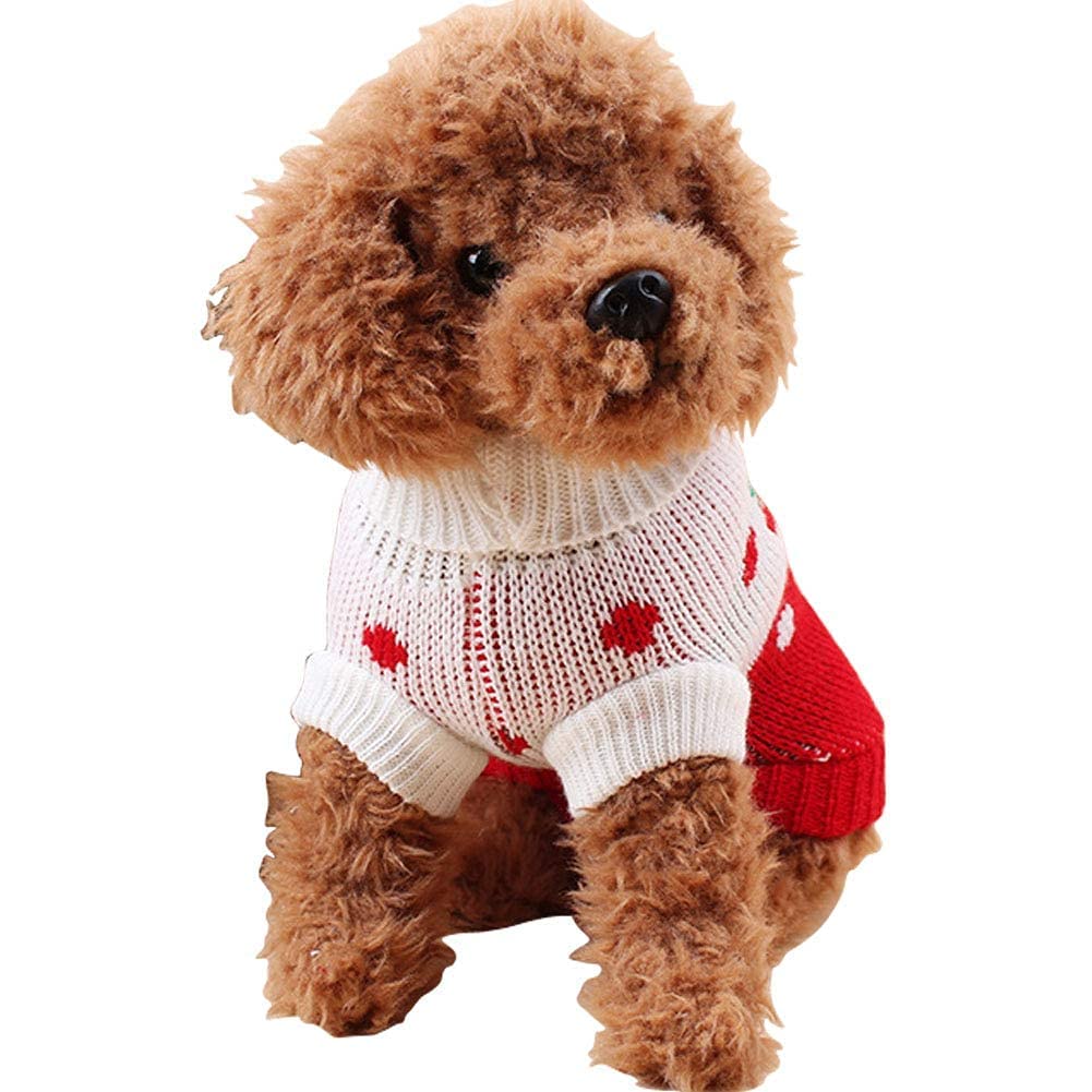 Chborchicen Pet Dog Sweaters Classic Knitwear Turtleneck Winter Warm Puppy Clothing Cute Strawberry And Heart Doggie Sweater (Re