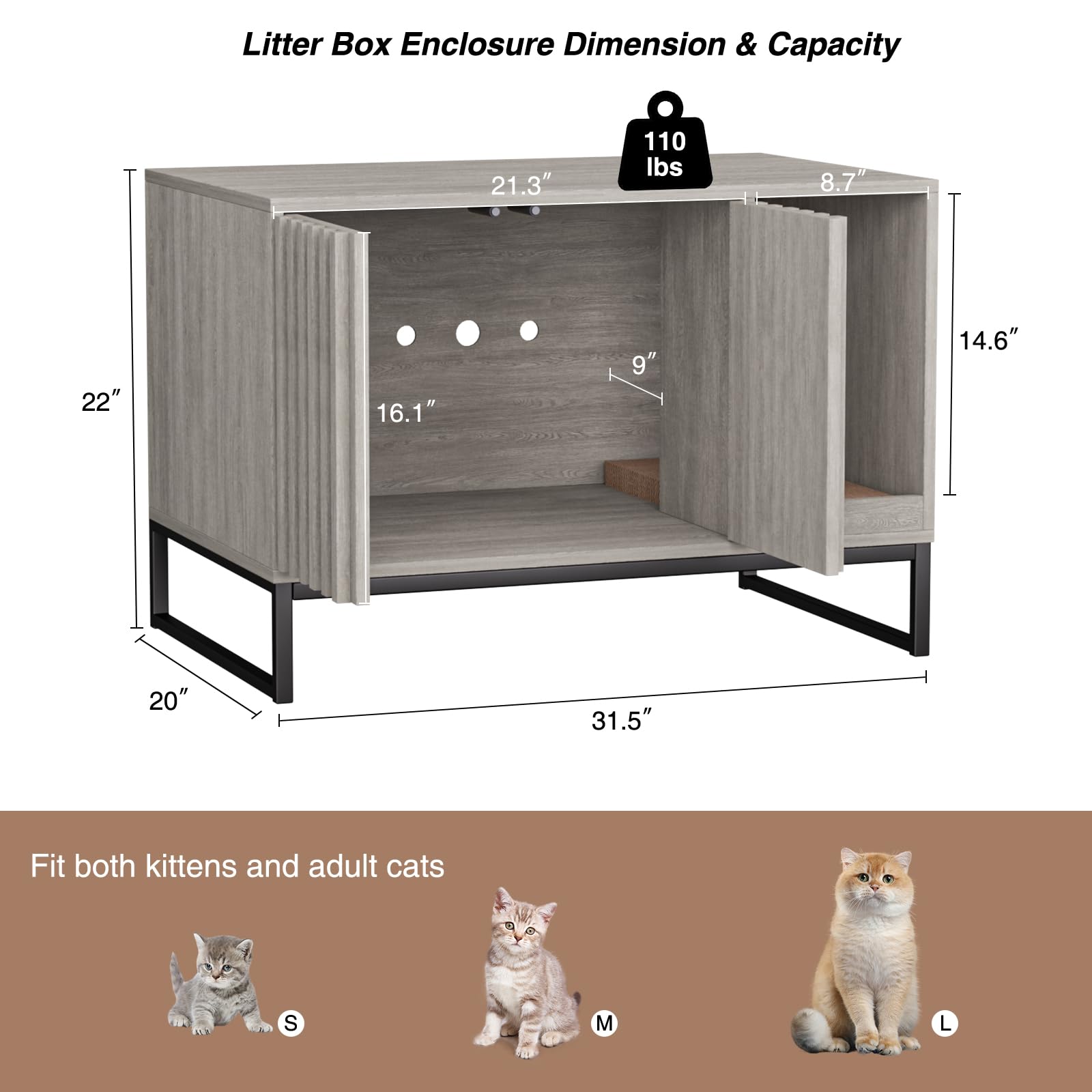 Halitaa Litter Box Enclosure, Modern Cat Litter Box Enclosure Furniture Hidden Litter Box With Cat Scratch Pad, Cat Washroom Cat