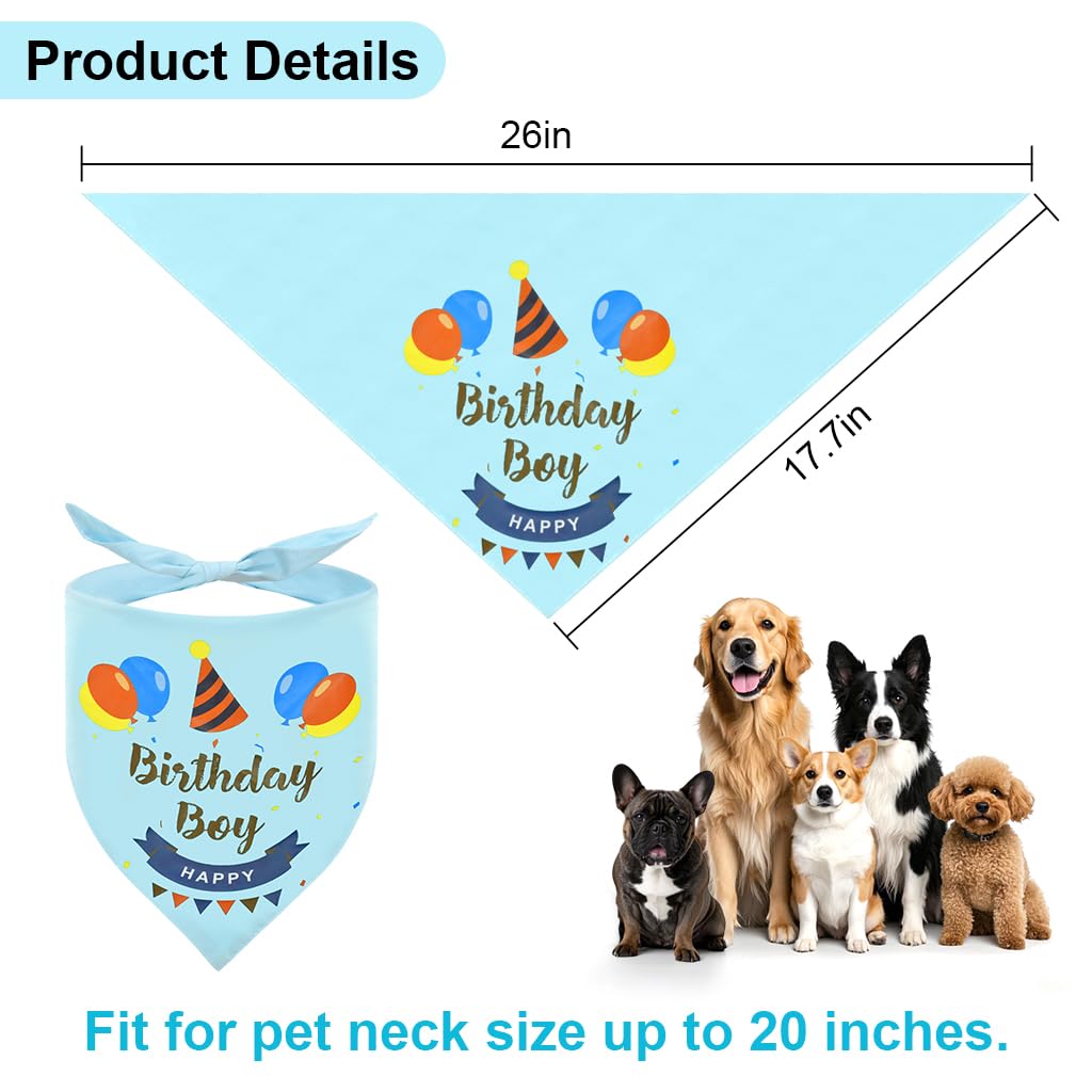 Enmaipet Dog Birthday Party Supplies, Blue Dog Bandana Set With Hat, Scarf, Banner, Balloons And Bowtie For Small To Large Dogs