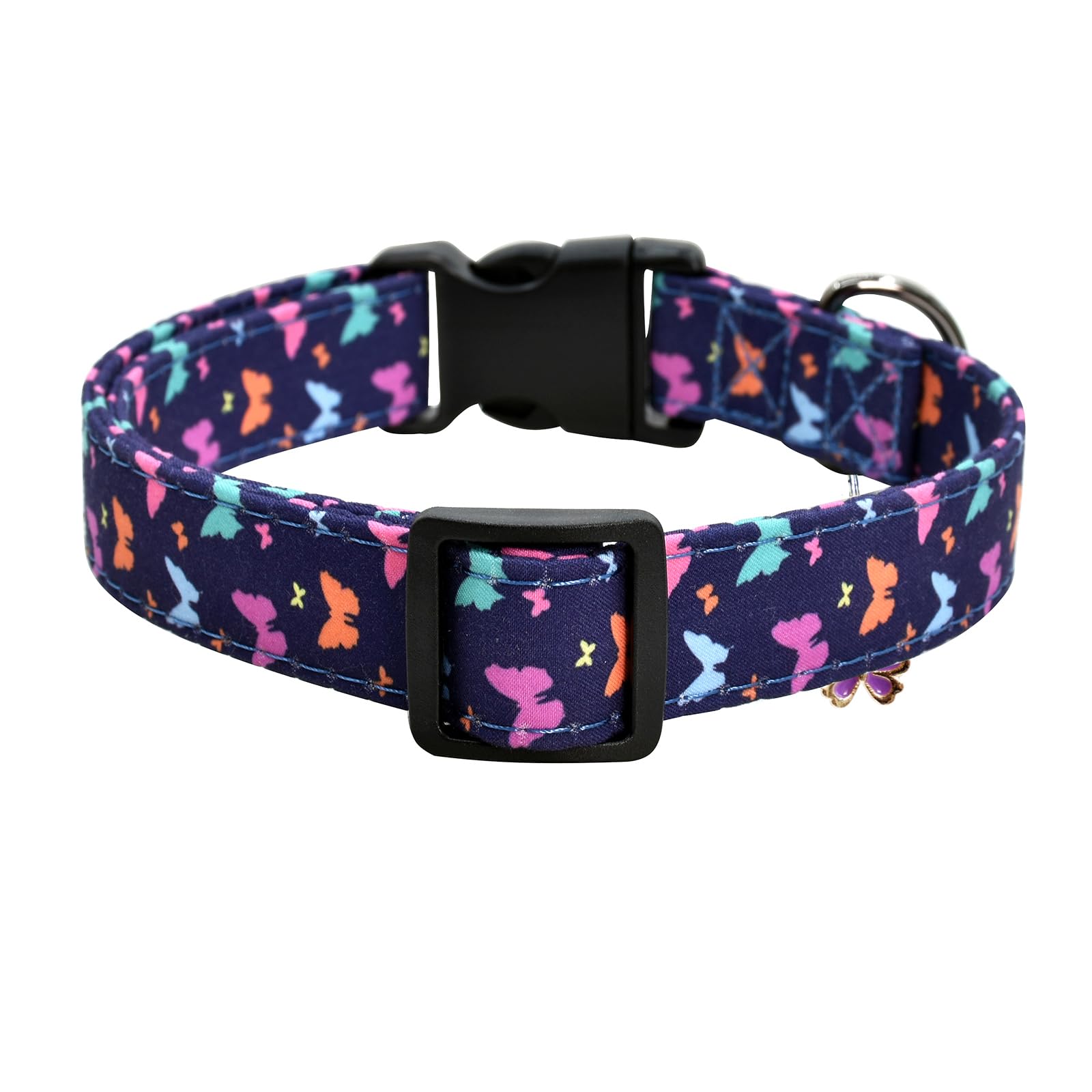 Flower Patterns Dog Collar With Accessories, Soft Cotton Dog Collars For Small Medium Large Female And Male Dogs(Butterfly2 M)