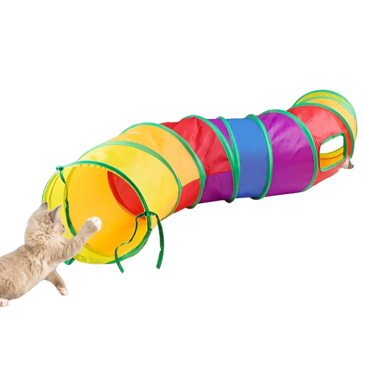 Buraq Pets 2 Way Cat Tunnel Interactive Foldable Toy Lightweight Rainbow