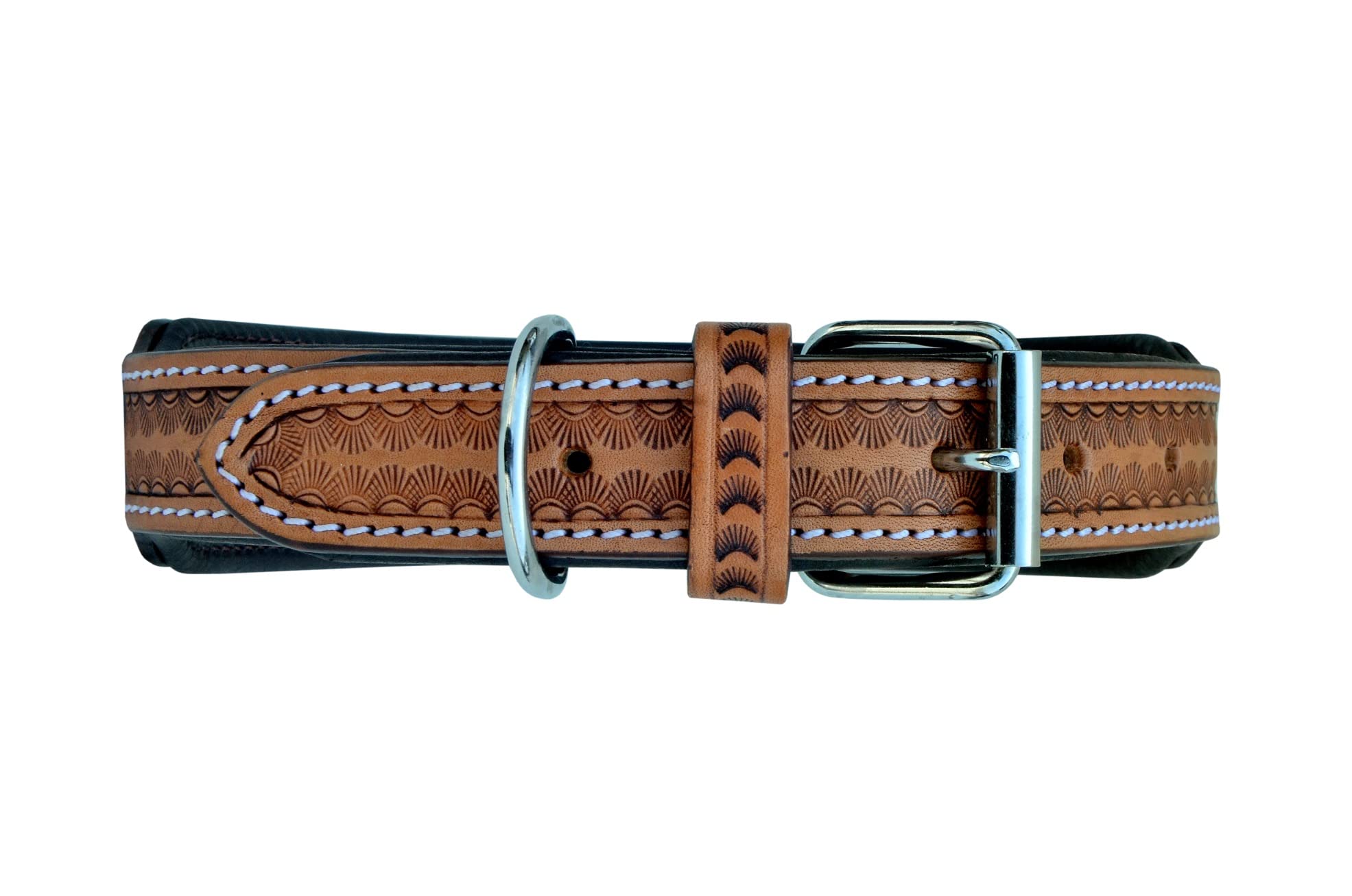 Affilare Leather Dog Collar Western Style Heavy Duty Hand Tooled Adjustable Padded Soft For Puppies And Big Dogs 10Ab117-M