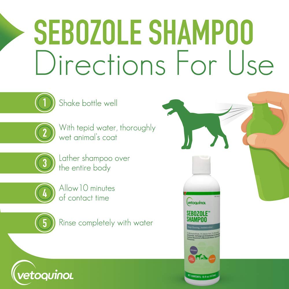Vetoquinol Sebozole Pet Shampoo With Miconazole Nitrate 2% And Chloroxylenol 1%, 16Oz