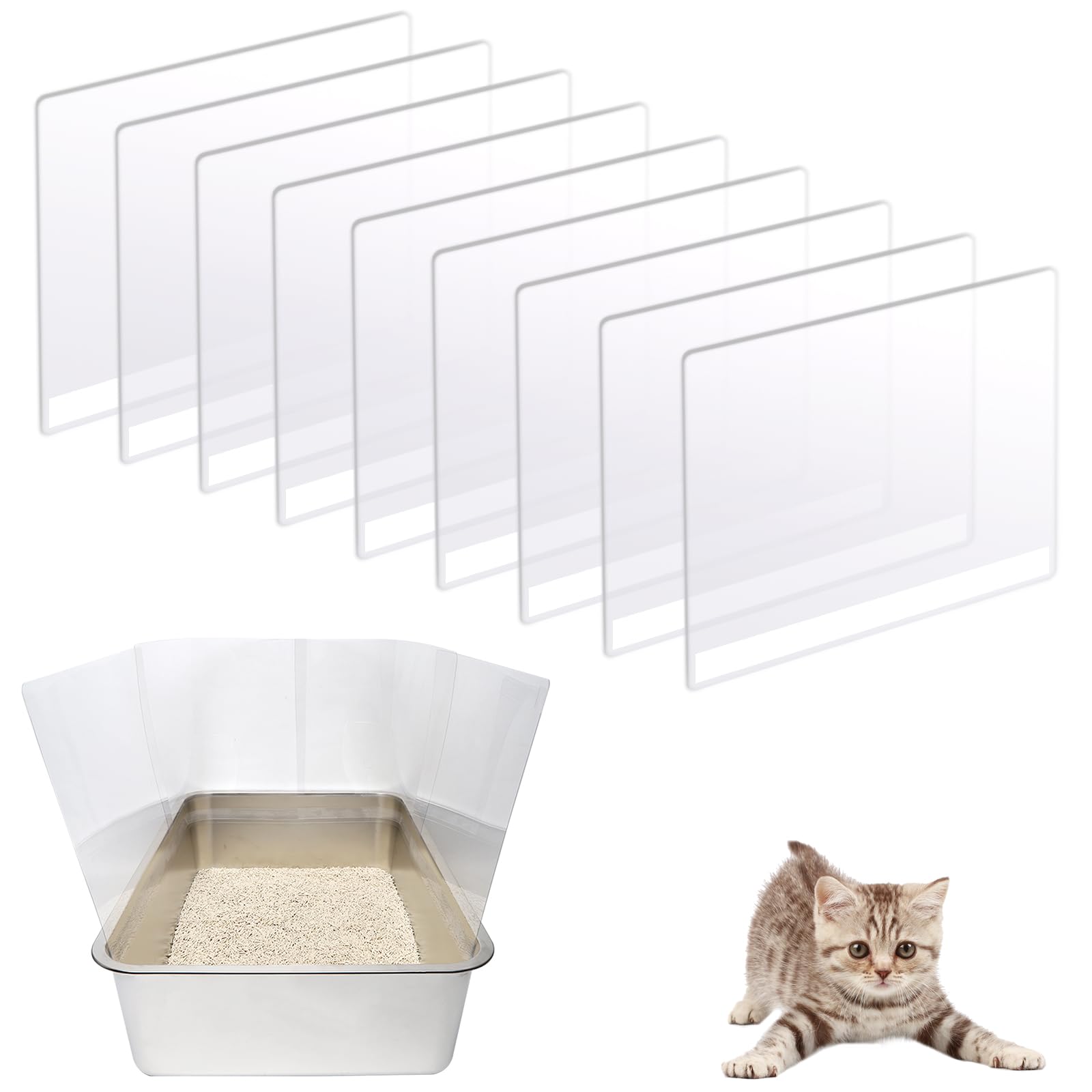 Yoiles 9Pcs Cat Litter Box Pee Shields,Transparent Easy Clean Splash Guard For Open Top Litter Pan 14.5  11.5In- Litter Box Not 