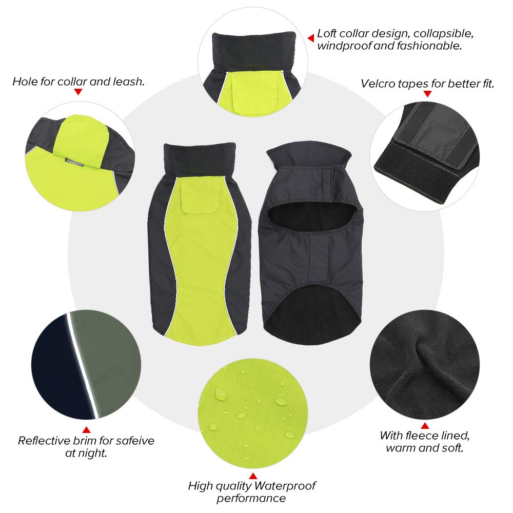 VIZPET Dog Raincoat - Waterproof High Visibility Jacket, Green-L, Nylon for Small Medium Large Dogs