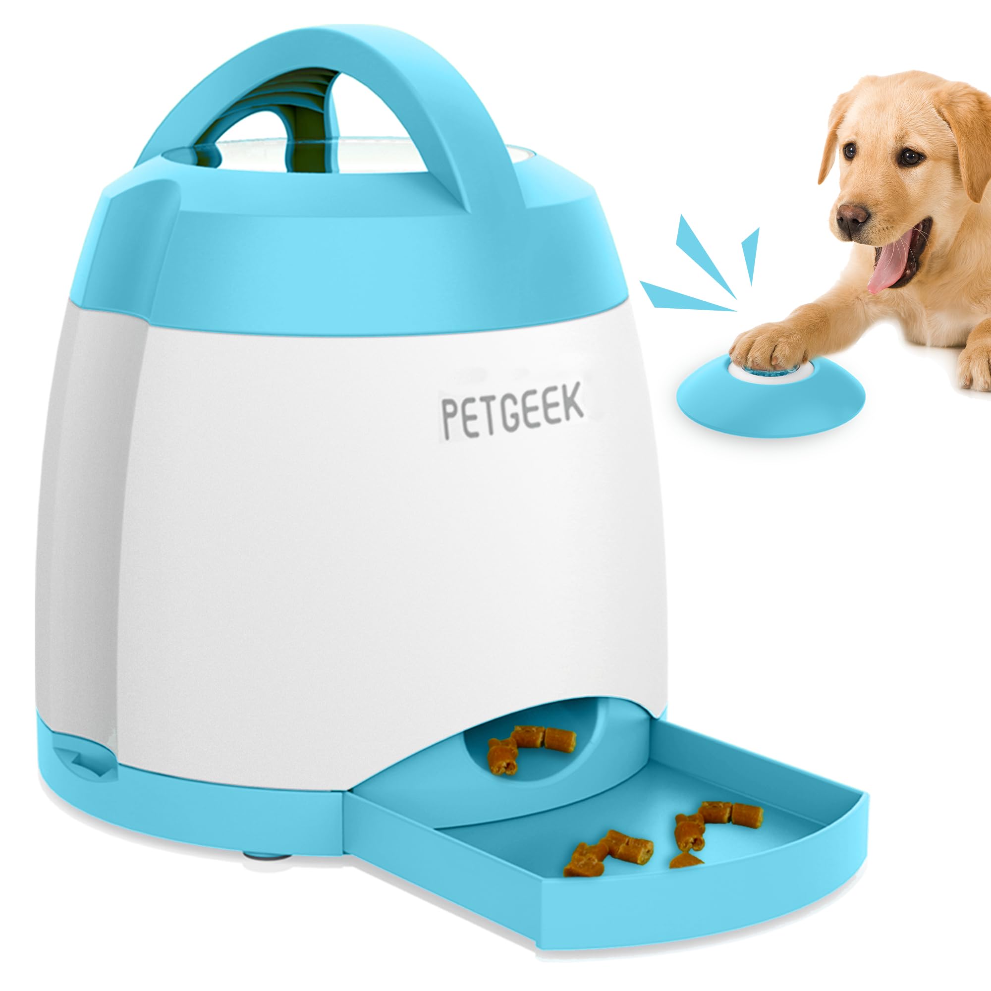 PETGEEK Automatic Dog Treat Dispenser with Button - Puzzle Memory Training Feeder, Pet Geek Button Treat Food Dispensing Toys In