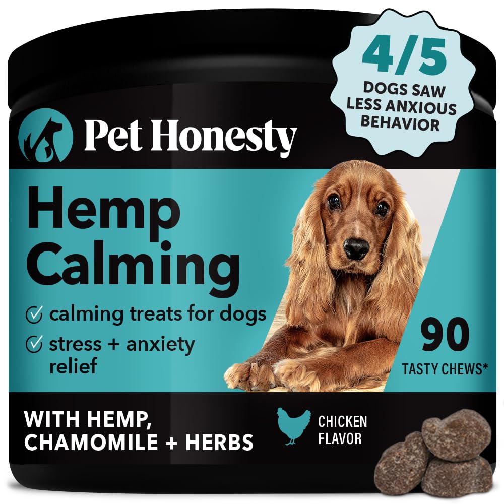 Pet Honesty Hemp Dog Calming Chews, Dog Anxiety Treats to Support Dog Anxiety, Melatonin for Dogs, Helps Aid with Thunder, Firew