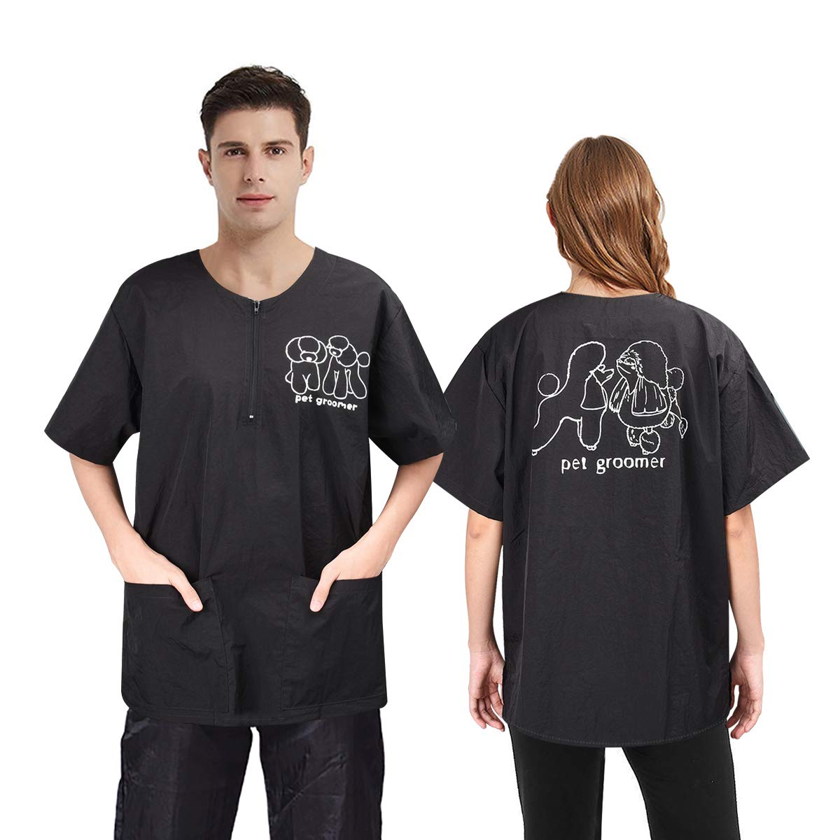 Noverlife Short Sleeves Grooming Workwear With 2 Pockets, Xl Size, Anti-Static Splash Proof Pet Beautician Smock Work Clothes, D