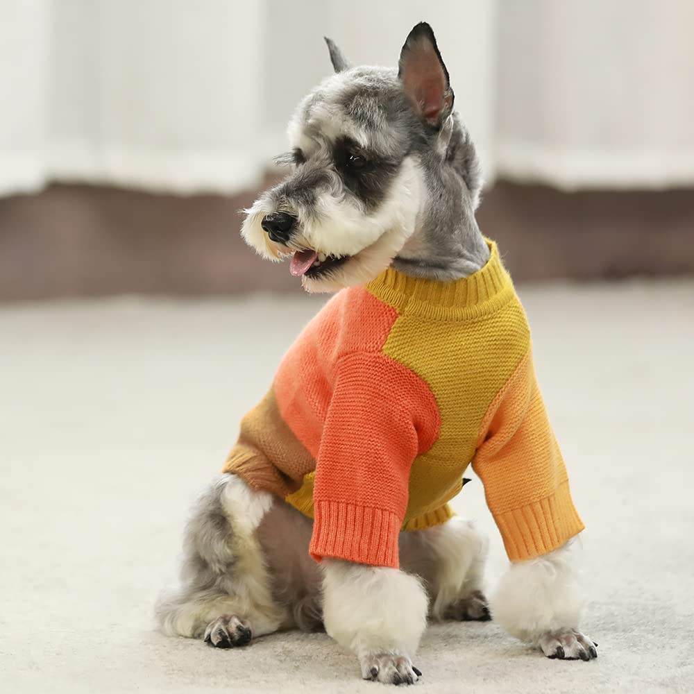 Fitwarm Color Block Dog Sweater, Knitted Pet Coat, Dog Winter Clothes For Small Dogs Boy Girl, Cat Apparel, Orange, Yellow, Coff