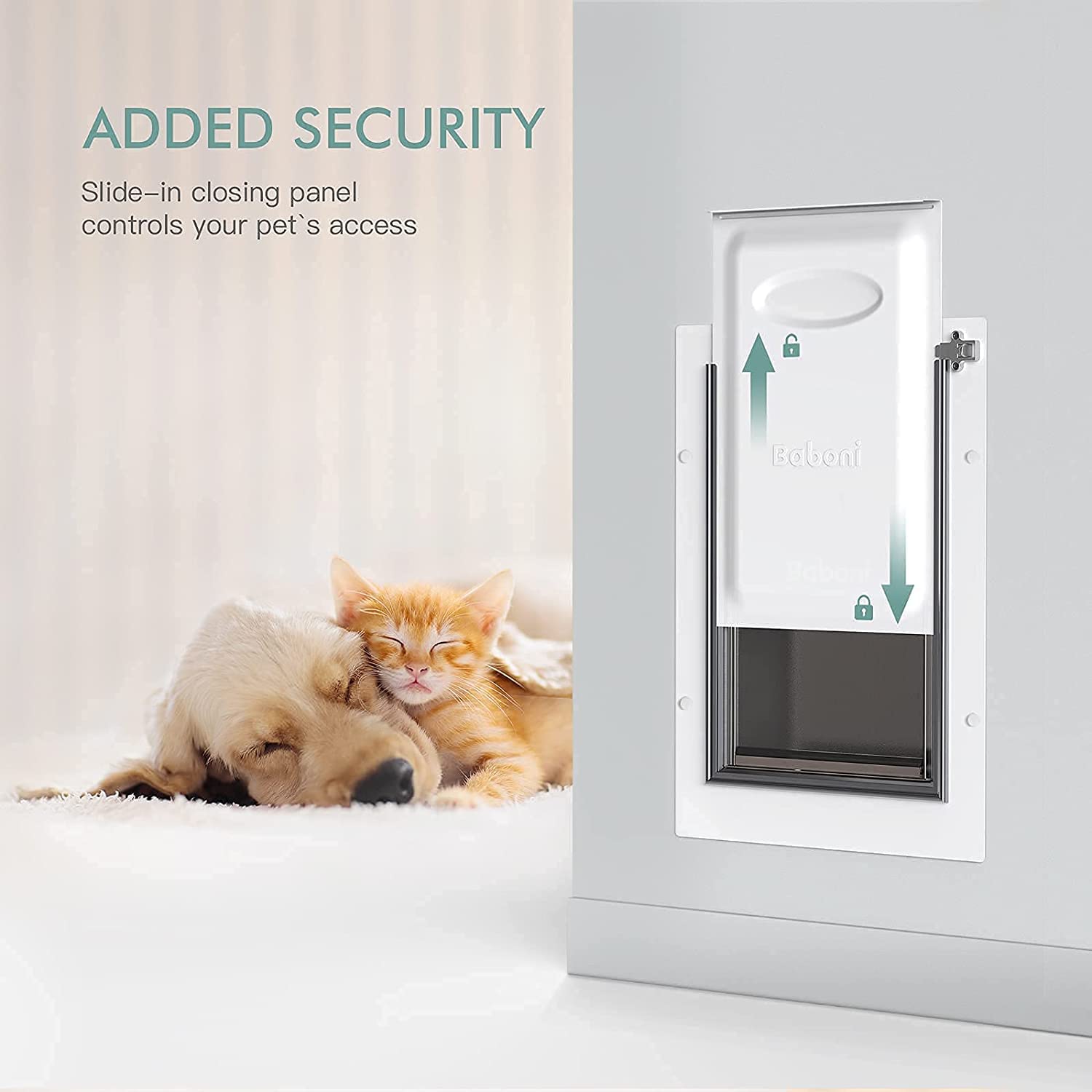 Baboni Pet Door for Wall, Steel Frame and Telescoping Tunnel, Aluminum Lock, Double Flap Dog Door and Cat Door, Strong and Durable (Pets Up to 12 Lb) -Small -Like New