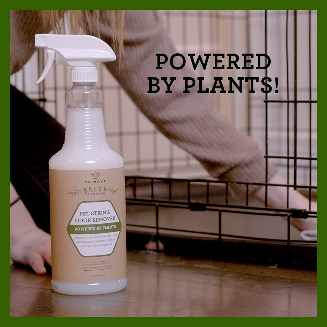 Trinova Natural Pet Stain And Odor Remover Eliminator - Advanced Enzyme Cleaner Spray - Remove Old & New Pet Stains & Smells For Dogs & Cats - All-Surface Safe - 32 Oz