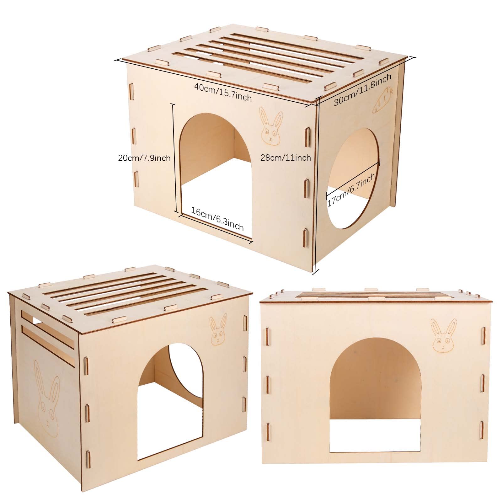 Woiworco Wooden Rabbit Hideout, Rabbit Houses And Hideouts, Wooden Rabbit Castle Bunny Hideout For Indoor Bunnies Chinchilla, Hamsters And Guinea Pigs Hut To Hide