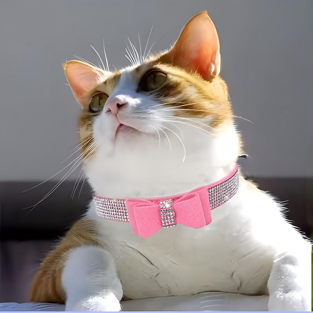 Diamond Dog Collar, Puppy Collar Girls, Bling Rhinestone Jewel Glitter Sparkly Bedazzled Cat Collars With Bow Adjustable For Xxs