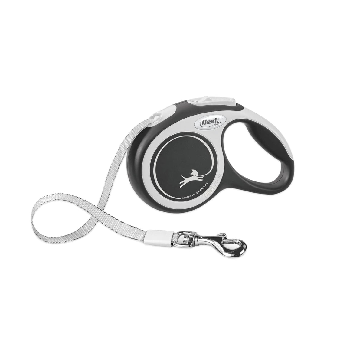 Flexi® New Comfort Tape Retractable Dog Leash For Large Dogs Upto 110 Lbs. – 26 Ft., Nylon, Grey/Black| Tangle Free Pet Walking Leash With One-Handed Brake, Pause, Lock |German Quality Product