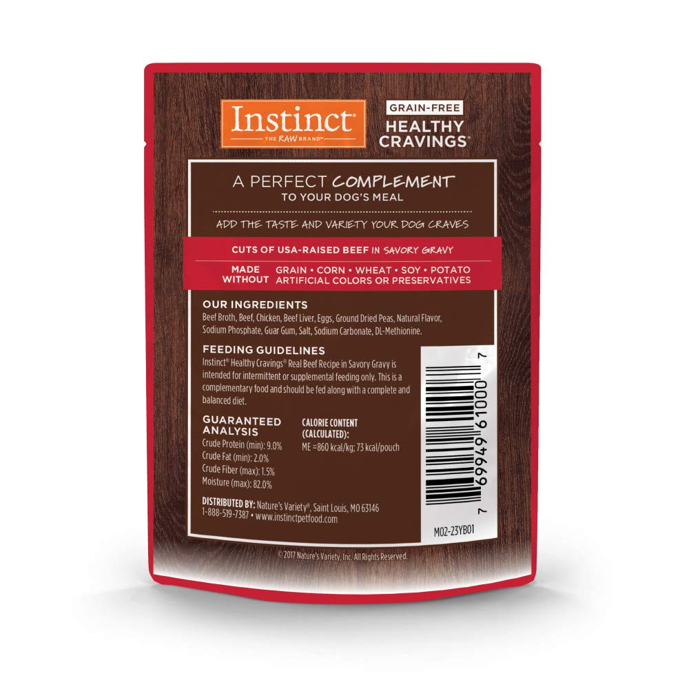 Instinct Healthy Cravings Natural Wet Dog Food Topper, Grain Free Recipe - Real Beef, 3 oz. Pouches (Pack of 24)