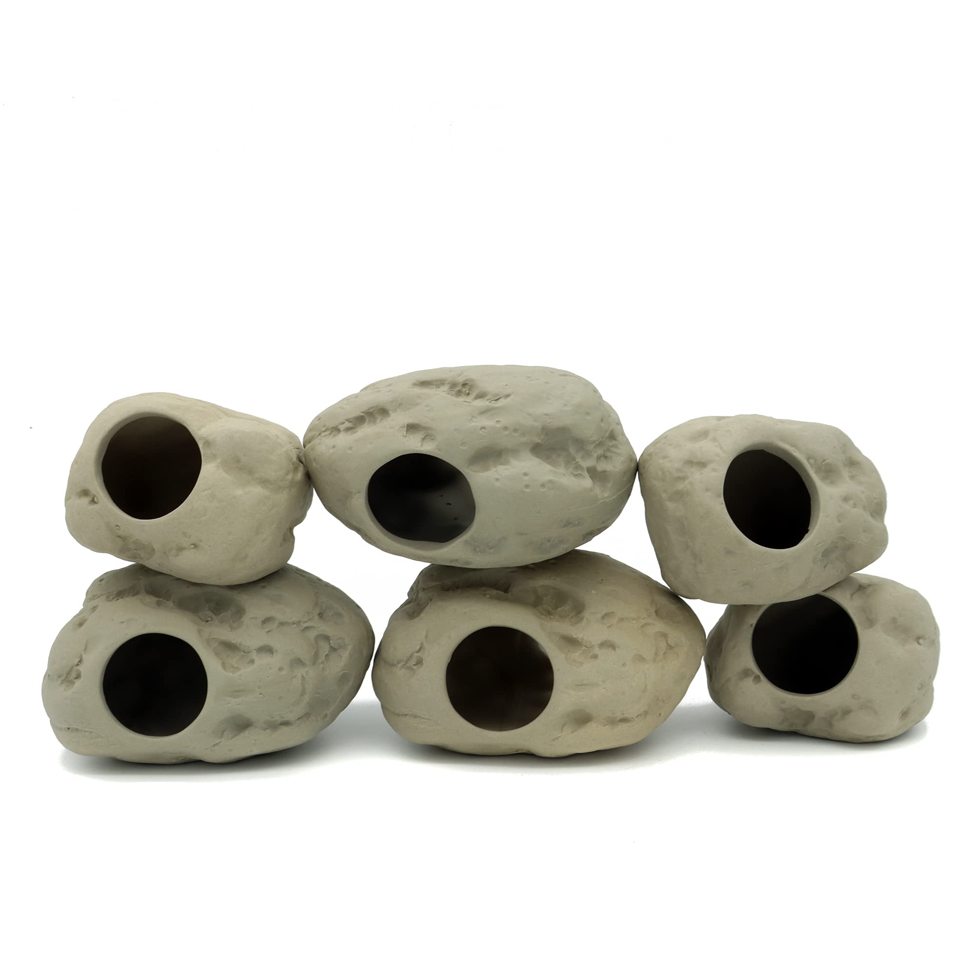 Alegi Aquarium Decoration Rock Caves For Fish Tank, Ceramic Betta Fish Tank Accessories Hideout, Cichlid Stackable Cave Hiding (3 Small & 3 Medium)