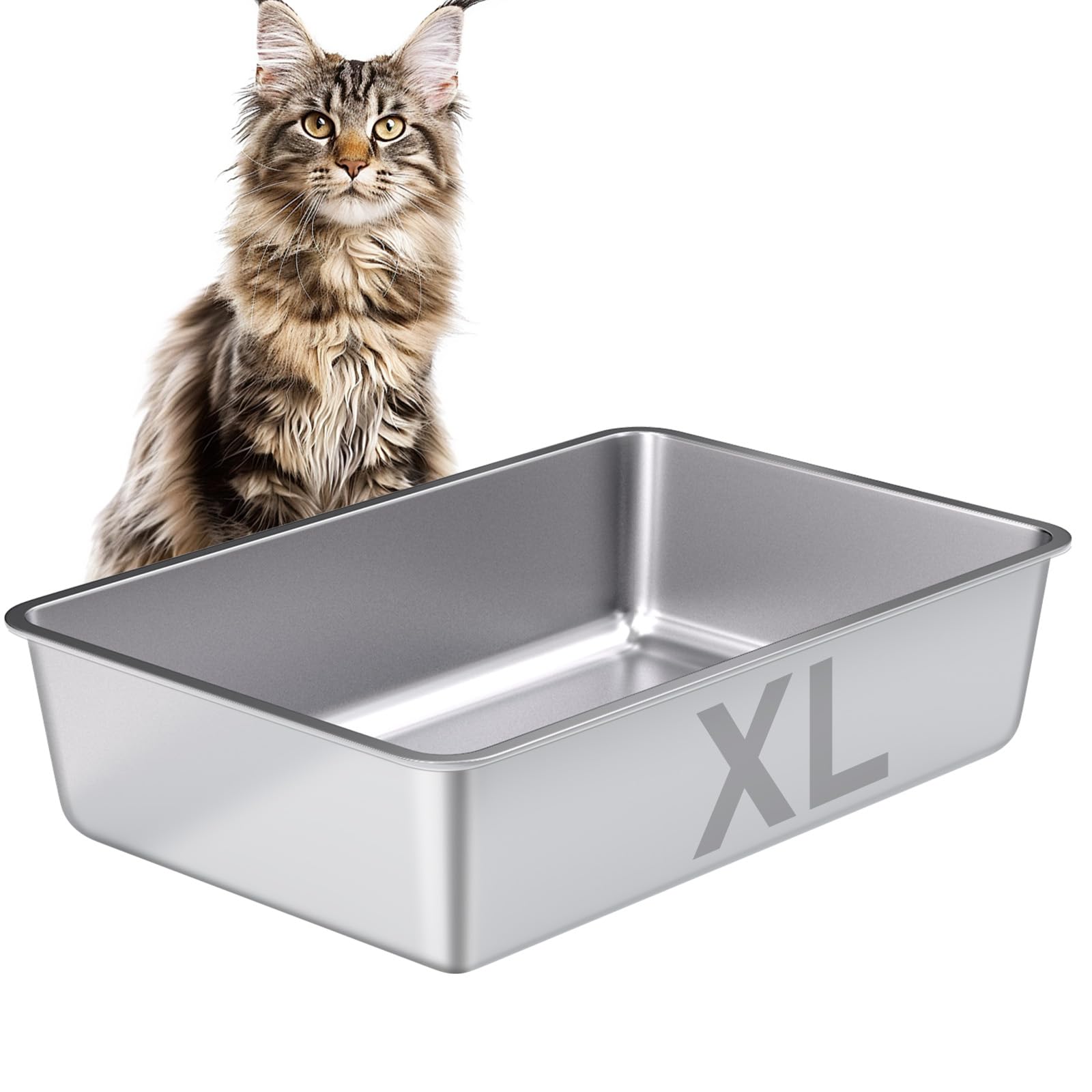 Egmehoad Stainless Steel Litter Box Easy Clean,-Large Metal Litter Box For Cats, High Sided Metal Litters Boxes, No Smell, Non S