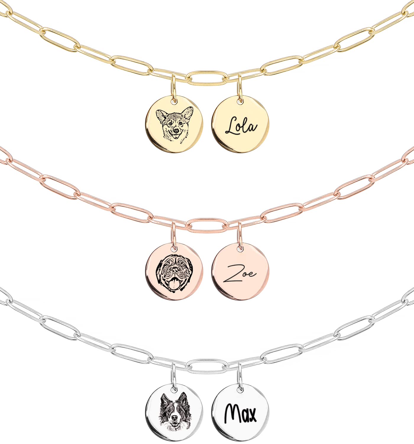 Mignonandmignon Pet Memorial Gifts Dog Portrait Necklace For Women Personalized Summer Jewelry For Cat Paper Clip Chain Unique -