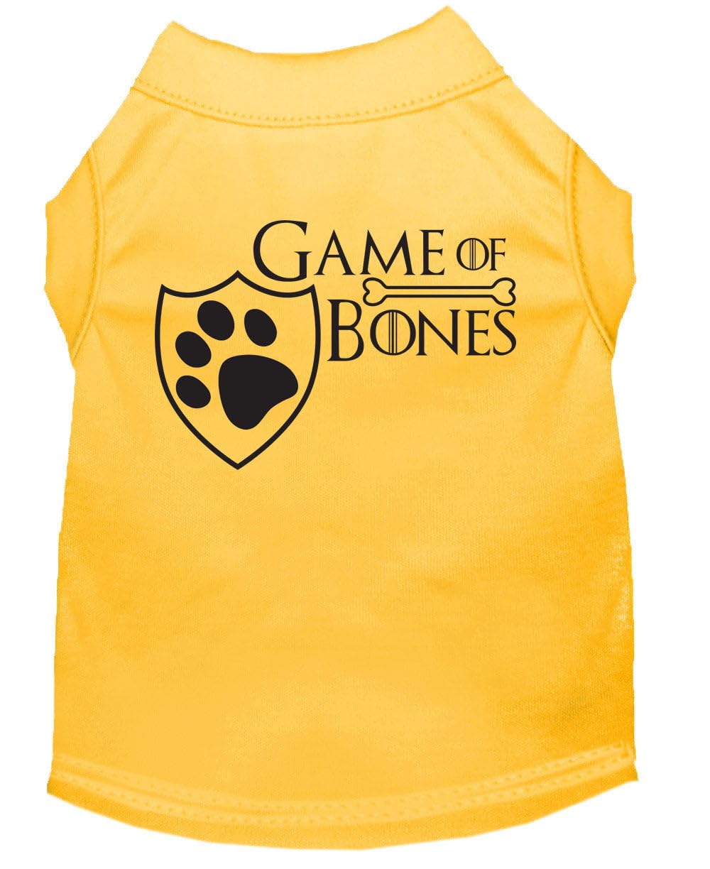 Pet Dog & Cat Shirt Screen Printed, 'Game Of Bones' Yellow Xl (14-20 Lbs.)