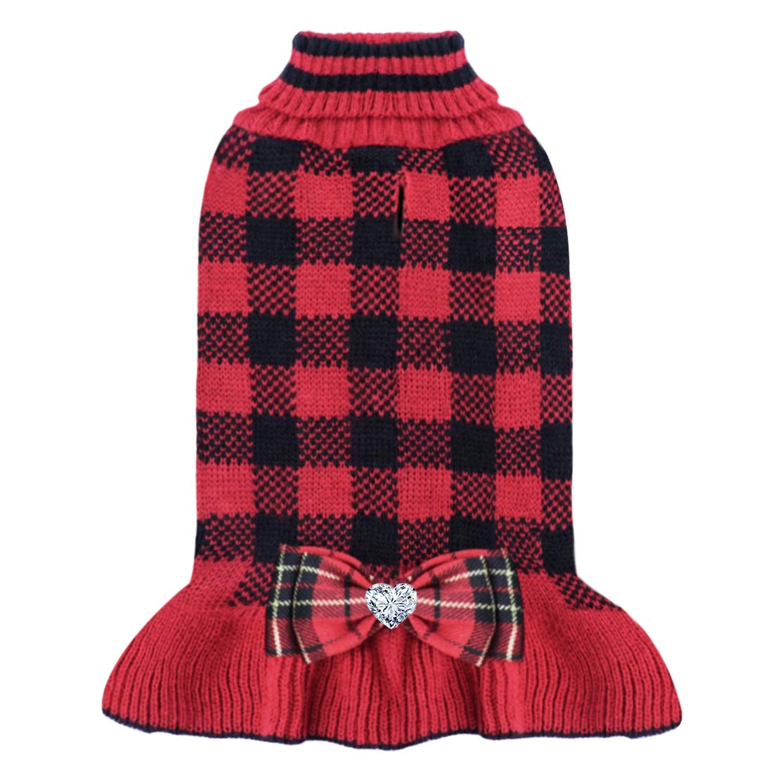 Kyeese Christmas Dog Sweaters Dress For Small Medium Dogs With Leash Hole Checkered Dog Sweaters Turtleneck With Bowtie Dog Apparel For Winter