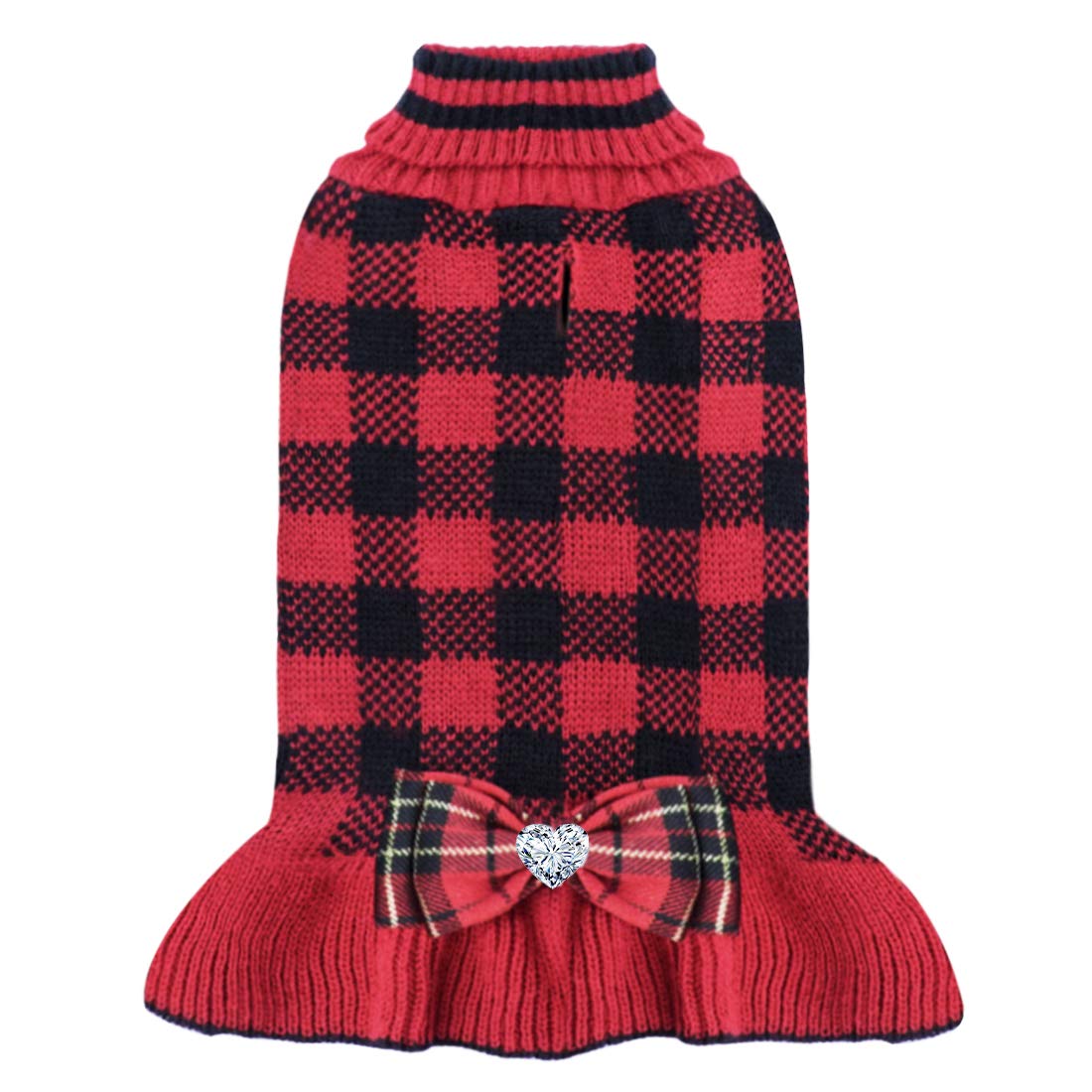 Kyeese Christmas Dog Sweater Dress With Bowtie Plaid Dogs Sweater For Small Dog Cat With Leash Hole