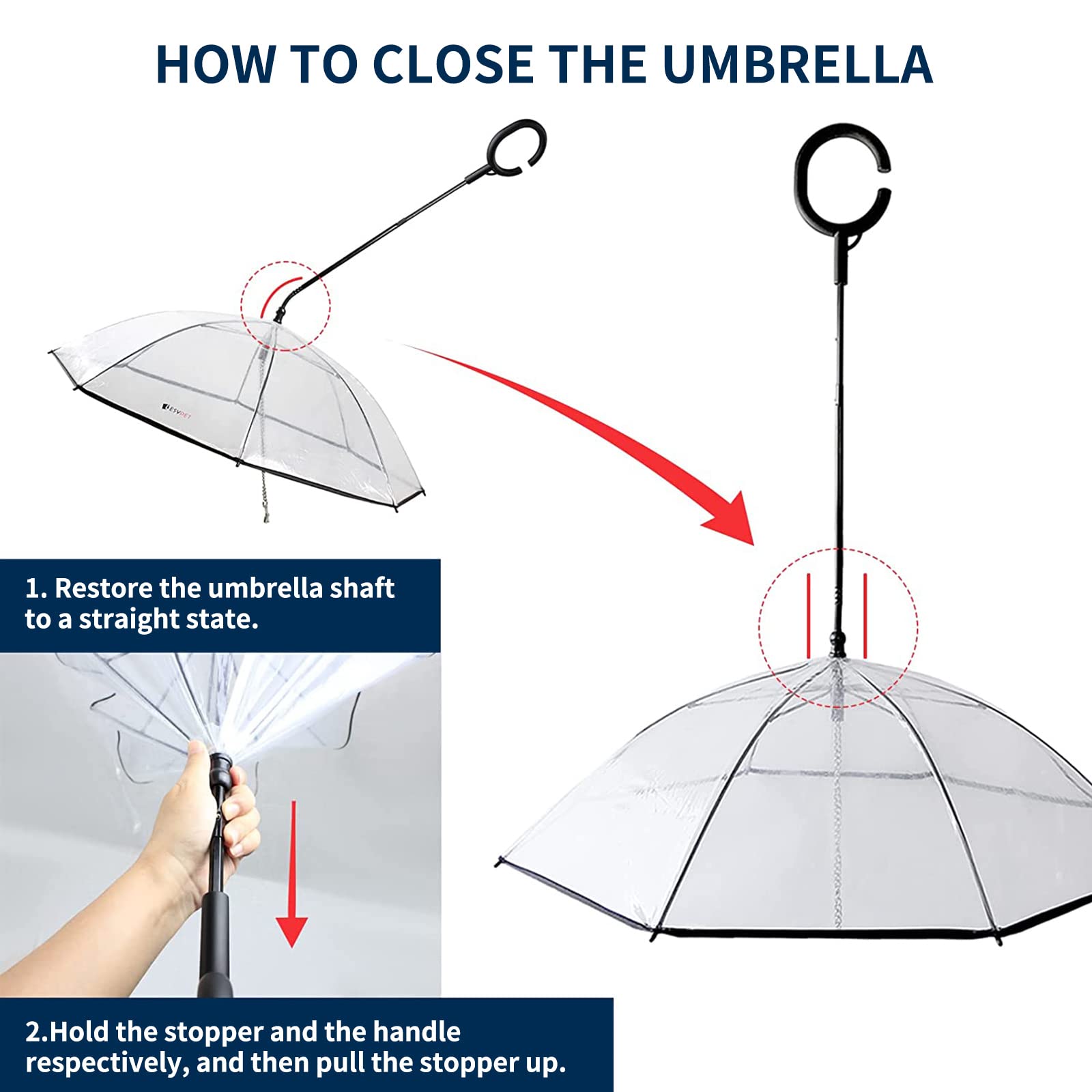 Lesypet Dog Umbrella With Leash, Clear Umbrella For Dog With Leash For Small Pets, Metal Leash