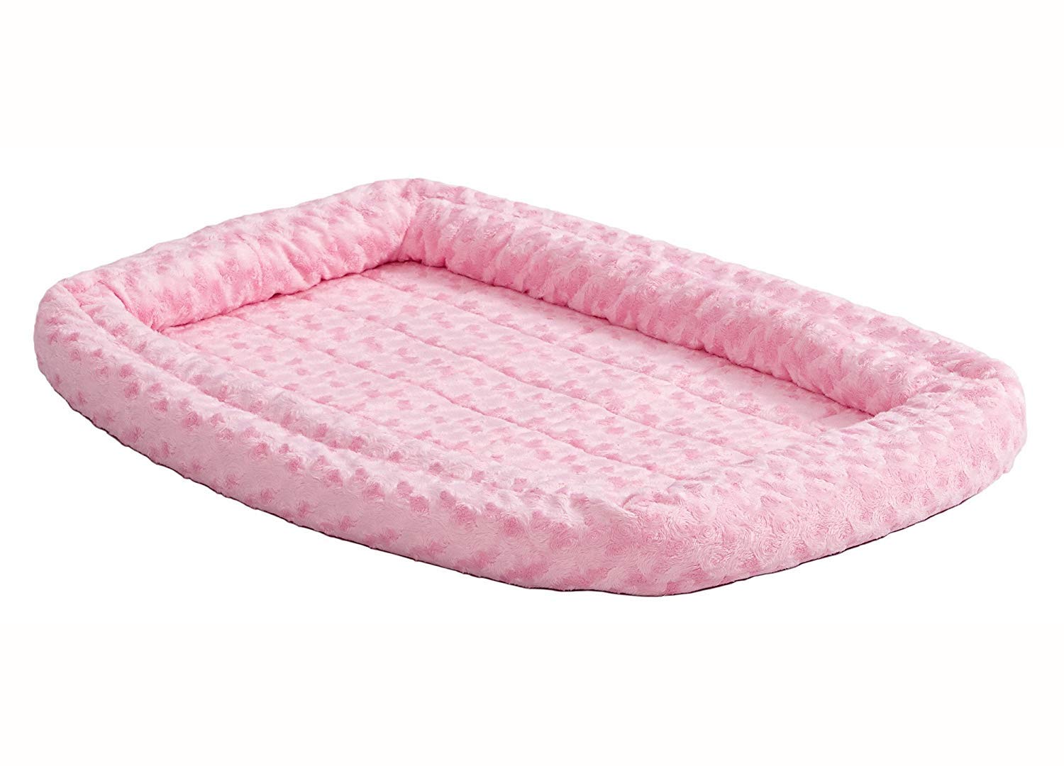 MidWest Homes for Pets XXS QuietTime Double Bolster Pet Bed, Pink Plush 18-Inch Crate Mat with Stacked Bolsters, Machine Washabl