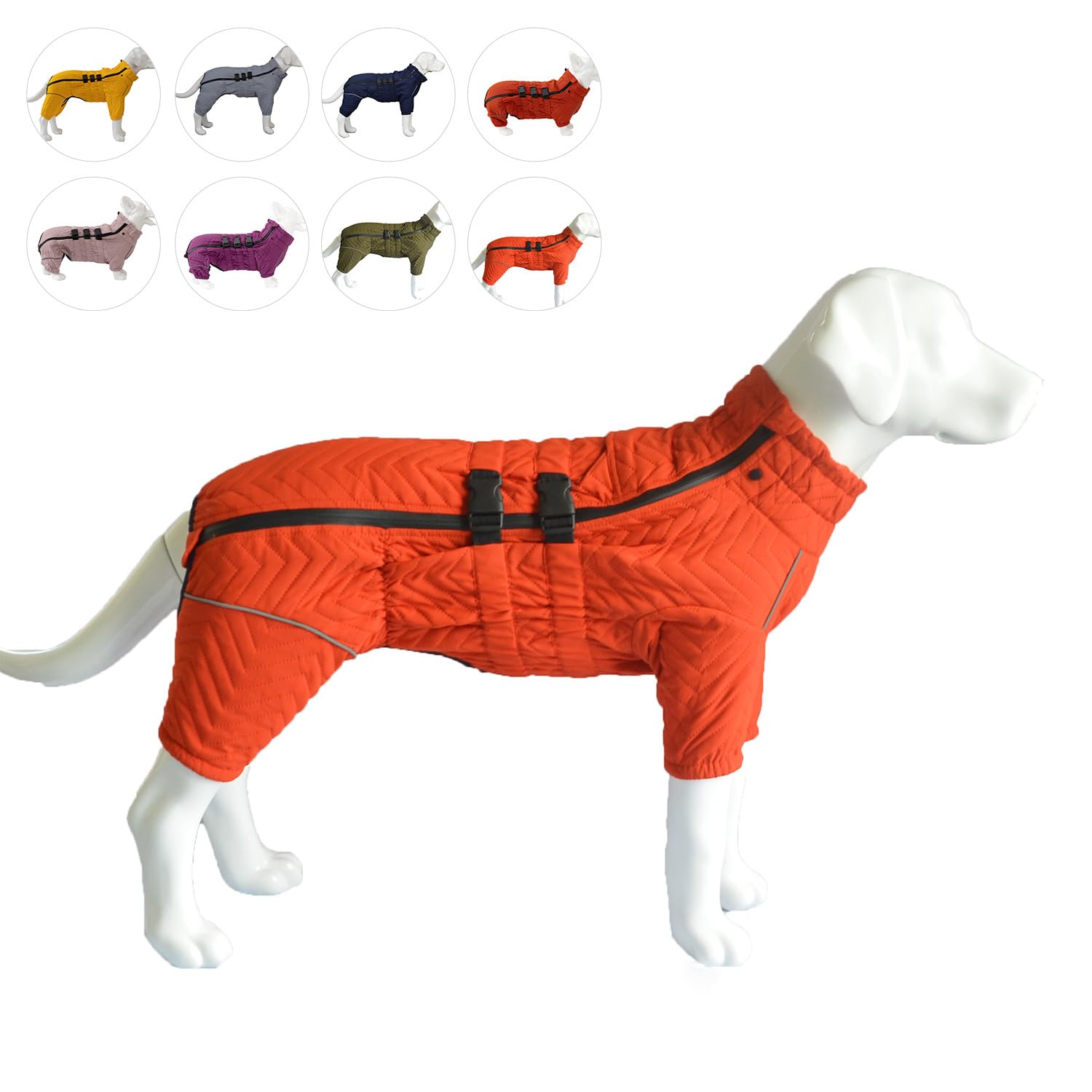 Warm Dog Coat Double Layers Dog Vest, 4 Legs Covered Windproof Waterproof Reflective, Orange 3Xl