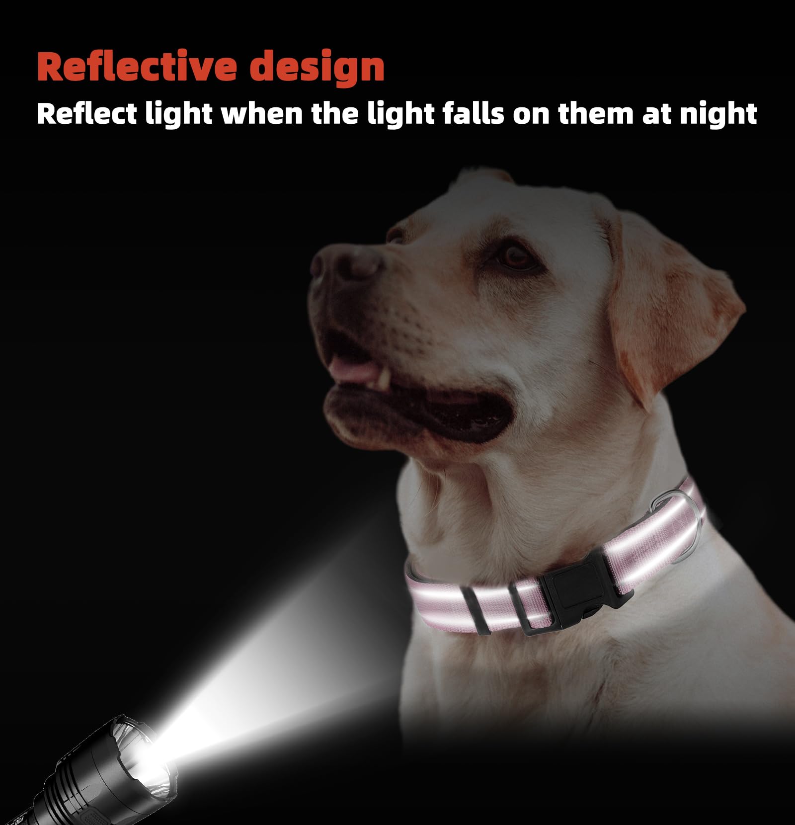 Large Dog Collar, Reflective Pet Collar With Buckle Adjustable Safety Nylon Collars For Small Medium Large Dogs, Light Pink