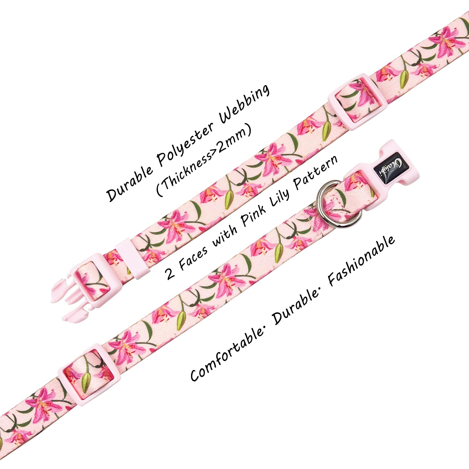 Olahibi Dog Collar And Leash Set, Lily Floral Pattern, Polyester Material, 5Ft Leash, For Large Dogs.(L, Pink Lily)
