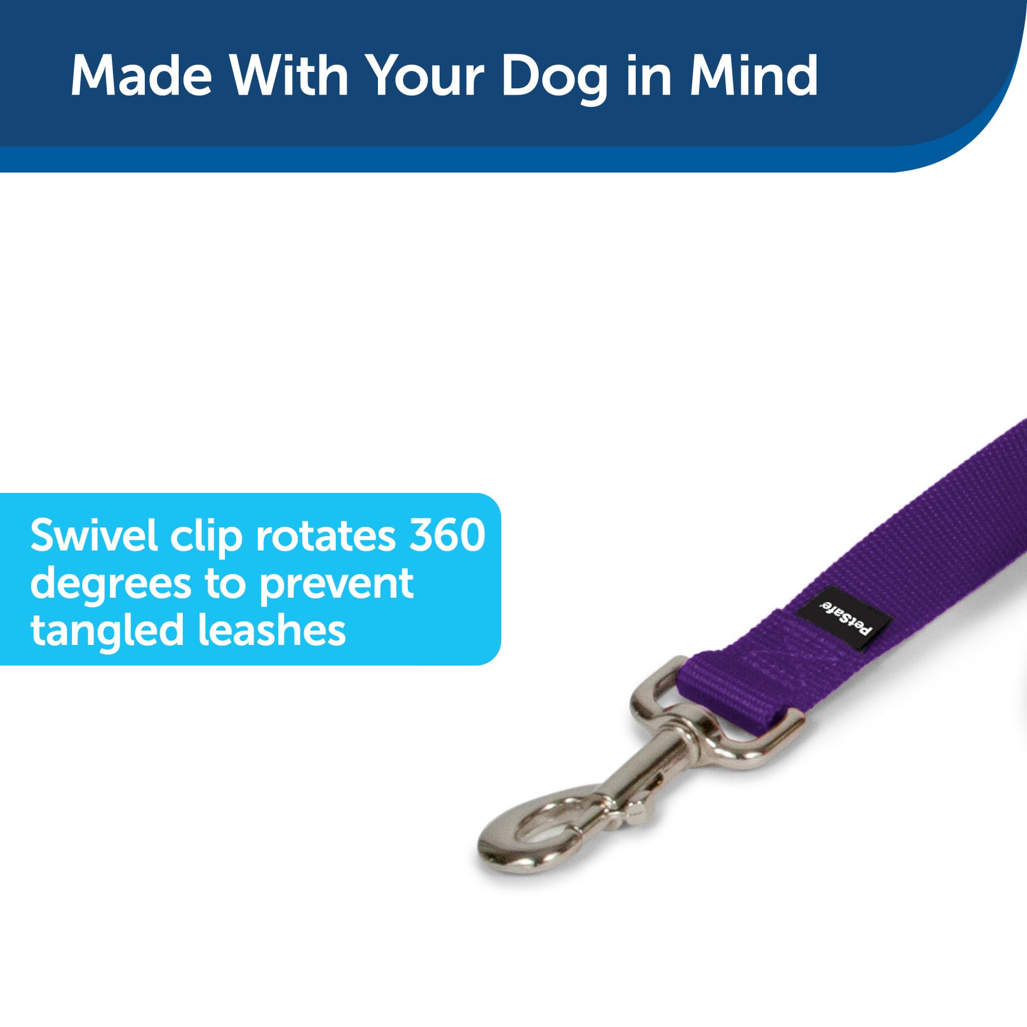 Petsafe Nylon Dog Leash - Strong, Durable, Traditional Style Leash With Easy To Use Bolt Snap - 1' X 6', Deep Purple
