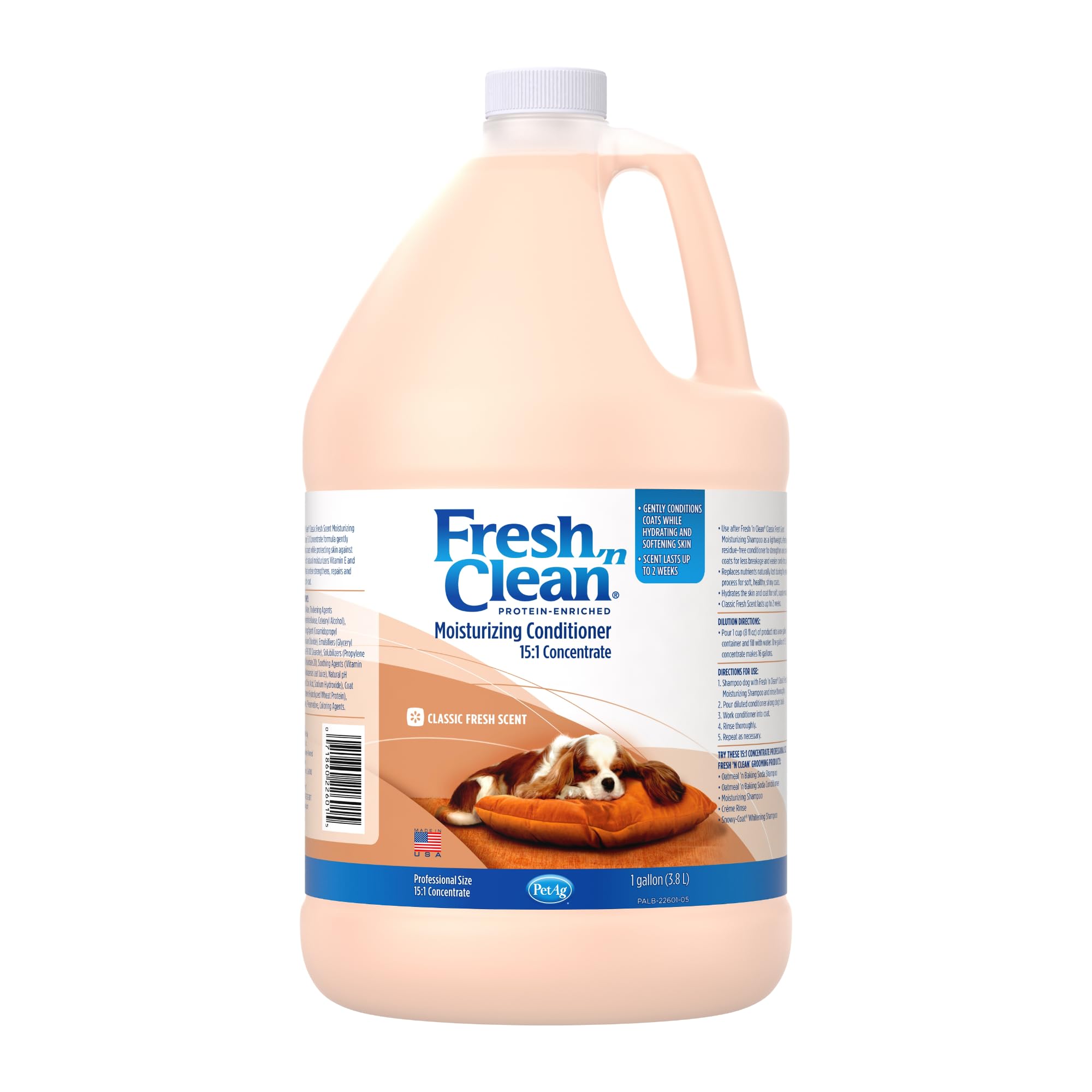 Pet-Ag Fresh ’N Clean Conditioner, Classic Fresh Scent (15:1 Concentrate) - 1 Gallon - Moisturizes With Vitamin E & Aloe Vera - Strengthens & Repairs Coats - Soap Free
