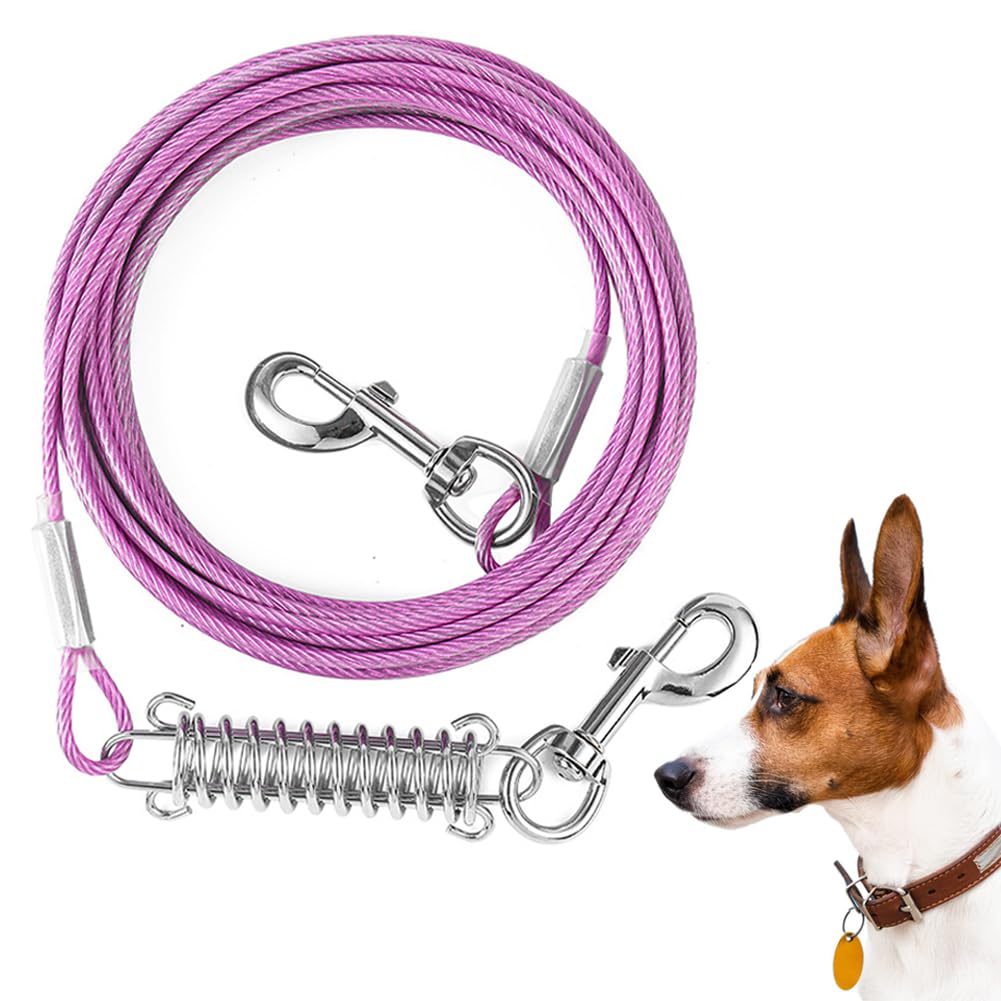 Mi Metty Tie Out Cable For Dog,15Ft Dog Leads With Swivel Hook And Shock Spring,Heavy Duty Tie Out Cable For Large Dogs Up To 12