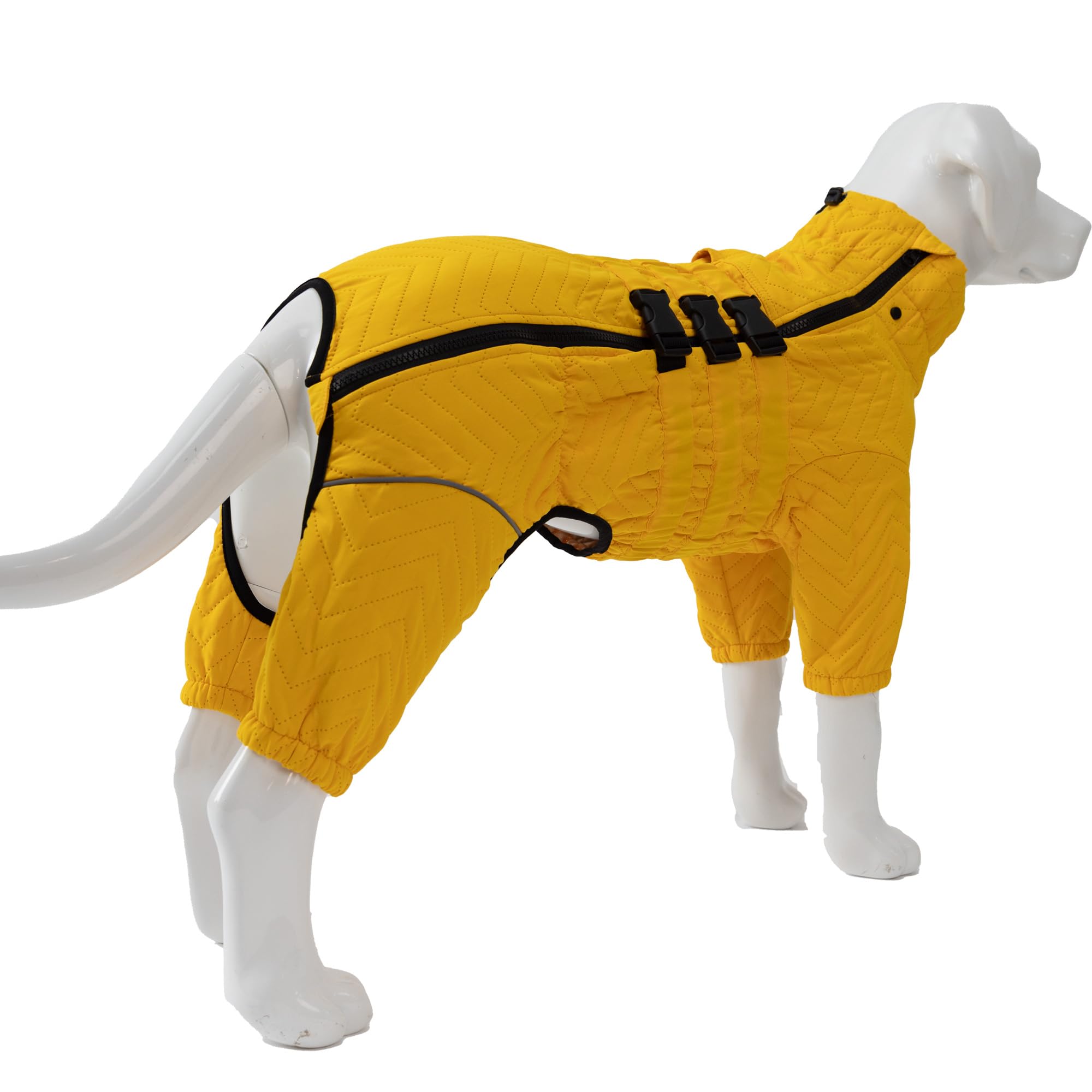 Warm Dog Coat Double Layers Dog Vest, 4 Legs Covered Windproof Waterproof Reflective, Yellow M