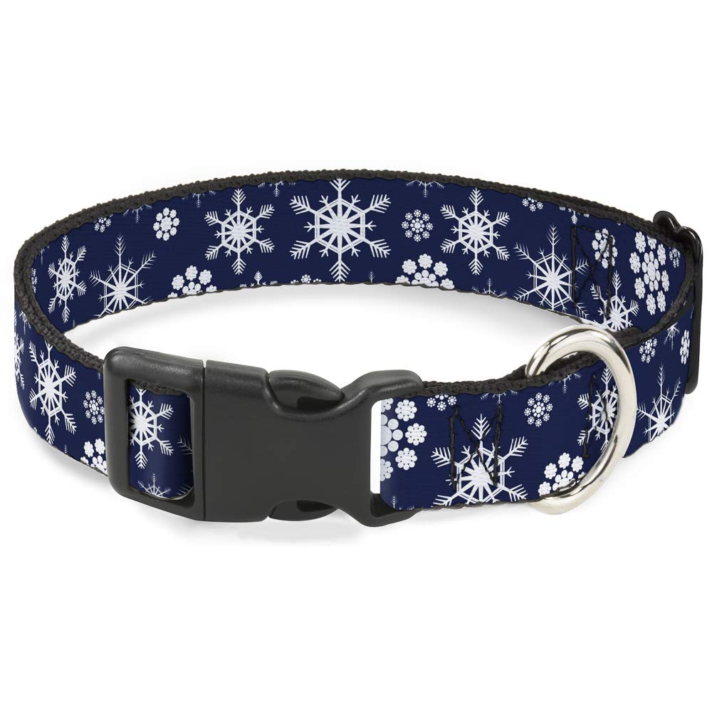 Buckle-Down 15-26' Snowflakes Blue/White Plastic Clip Collar, Large