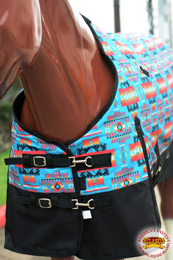 Hilason Turquoise Aztec 66 In 1200D Winter Waterproof Poly Horse Blanket Belly Wrap | Horse Blanket | Horse Turnout Blanket | Ho