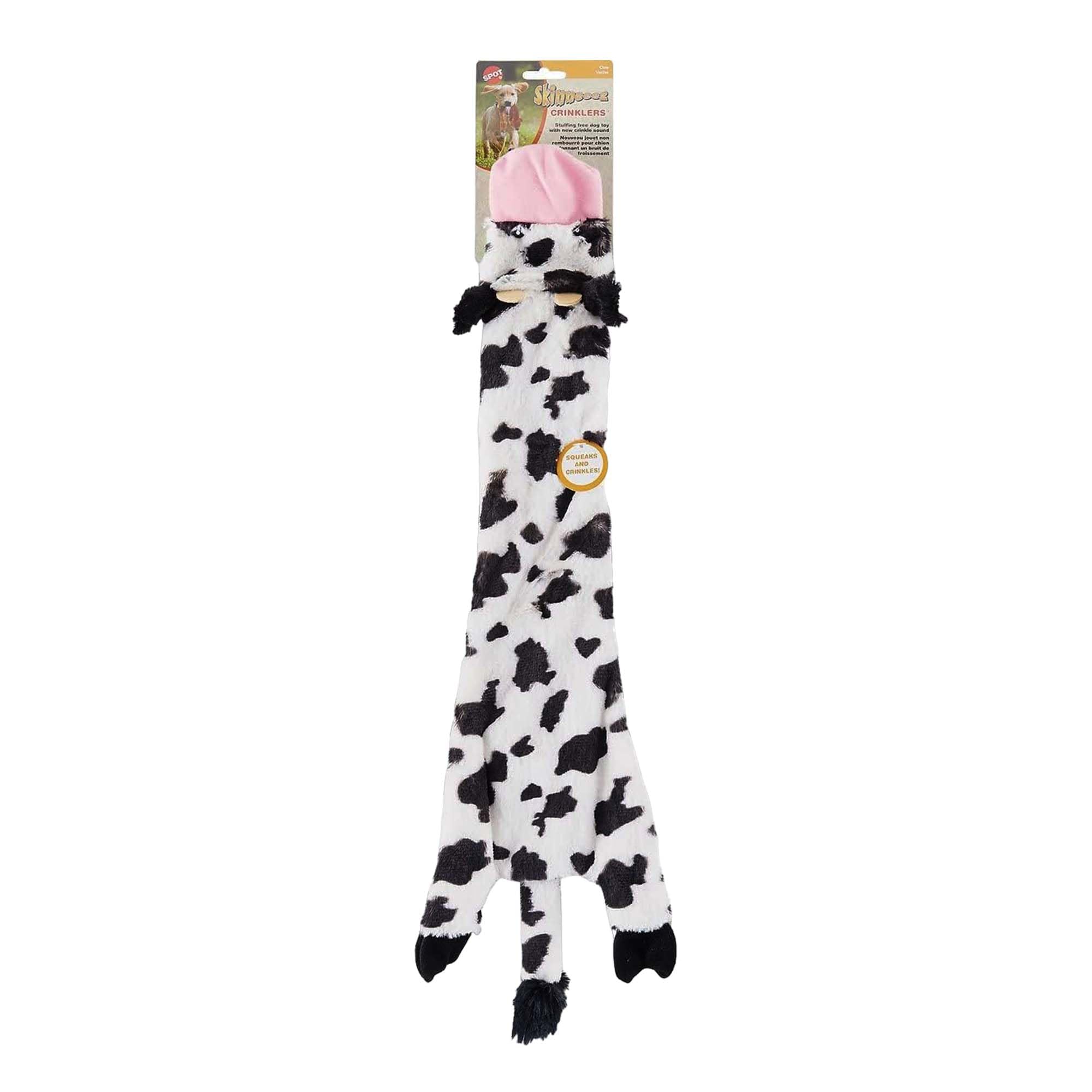 Spot Skinneeez Crinklers | Stuffless Dog Toys With Squeaker For Small Dogs | Crinkle Toy For Small Puppies | 23'' | Cow Design |