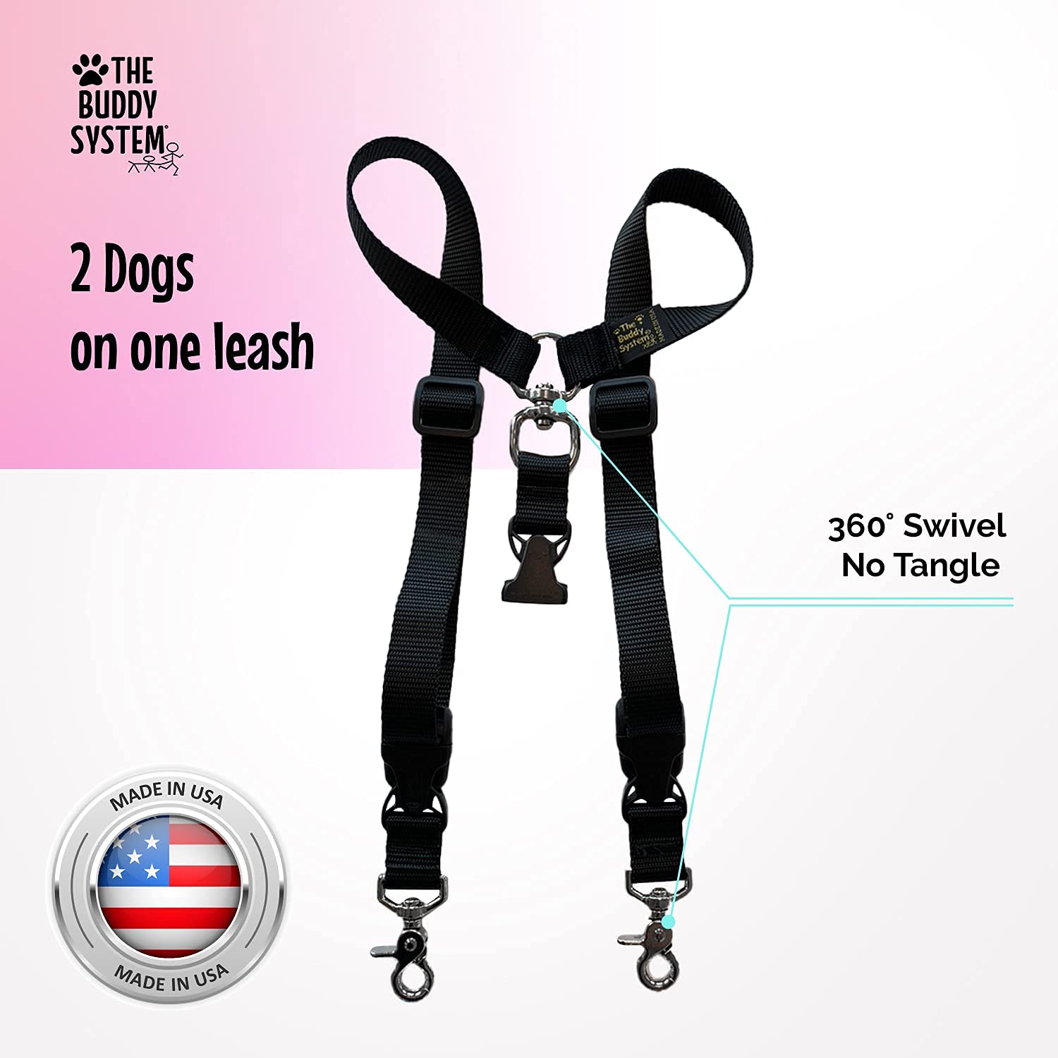 The Buddy System Accessories For Our Dog Leashes Made In Usa (Double Buddy, Regular Dog Black)