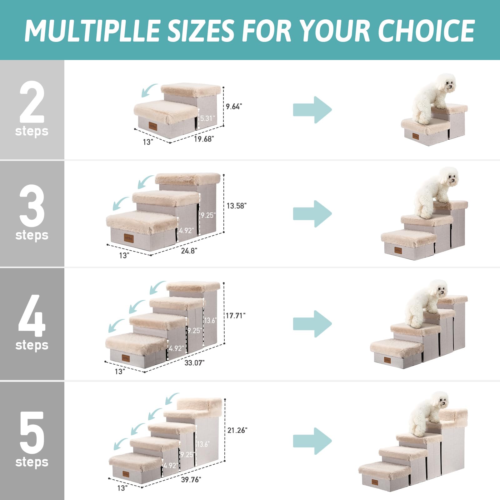 Cozy Kiss Dog Stair For Small Dogs With Storage, Foldable Pet Step With Soft Cover, Older Cat Ramp For Chair Couch Sofa, Lightwe