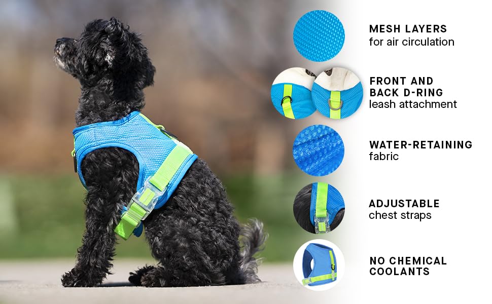 Canada Pooch Dog Cooling Harness - Evaporative Cooling Harness Vest For Dogs With Breathable Mesh Material & Reflective Lining, Adjustable Dog Cooling Vest Great For Dogs Blue