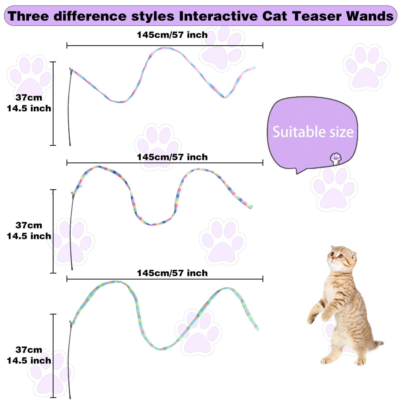 M Jjypet Cat Wand Toys Interactive Kitten Toys Cat Teaser Wand String Feather For Indoor Colorful Ribbon Wands Stick Toy Cat Cha
