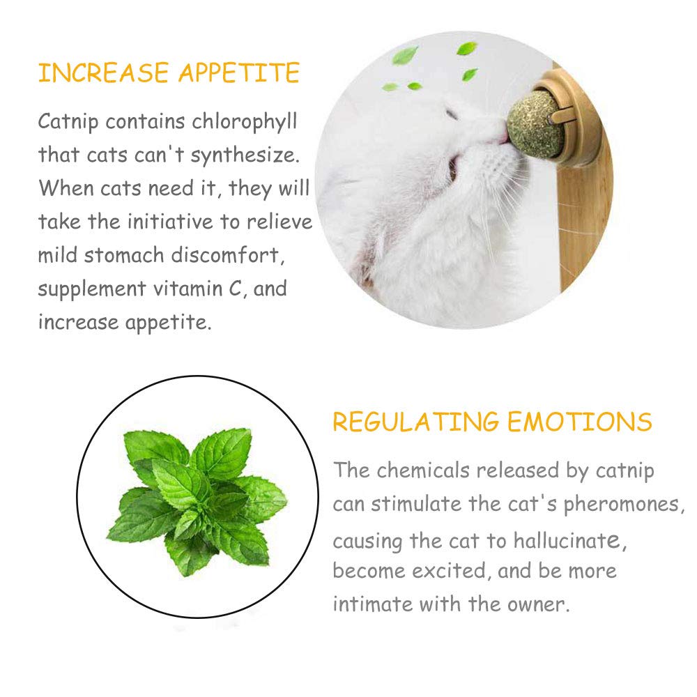 2 Pcs Catnip Balls, Pure Natural Mint Leaf Rotating Interactive Cat Toys, Cat Removal Hairball Toys Can Be Sticky On Wall, Teeth Cleaning Catmint Toy For Cat, Kitten, Kitty Playing Chewing