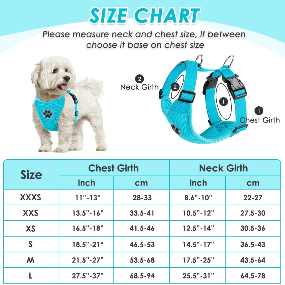 Slowton Dog Car Harness Seat Belt Set, Dog Vest Harness Adjustable Mesh Breathable & Vehicle Safety Seatbelt Tether With Elastic Bungee For Small Medium Large Pets (Light Blue, Xs)