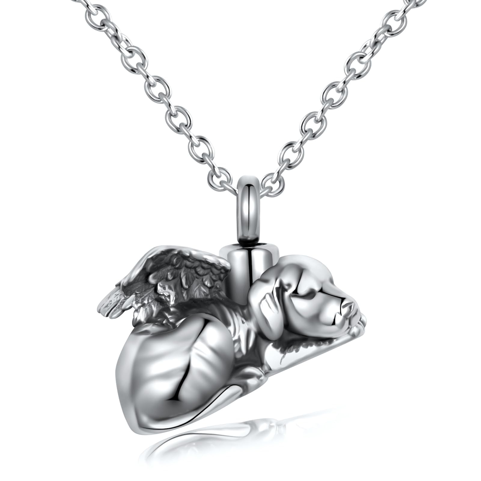 Qeensekc Angel Dog Cremation Urn Necklace For Ashes Pet Stainless Steel Memorial Urn Keepsake Pendant Ash Holder For Women Men