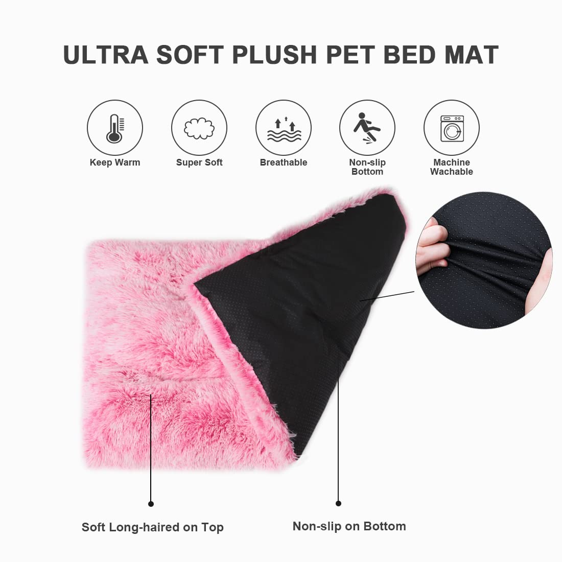 Vonabem Medium Dog Bed Crate Pad, Washable Pink Dog Beds For Medium Small Dogs, Plush Soft Puppy Beds Cute,Dog Mats For Sleeping