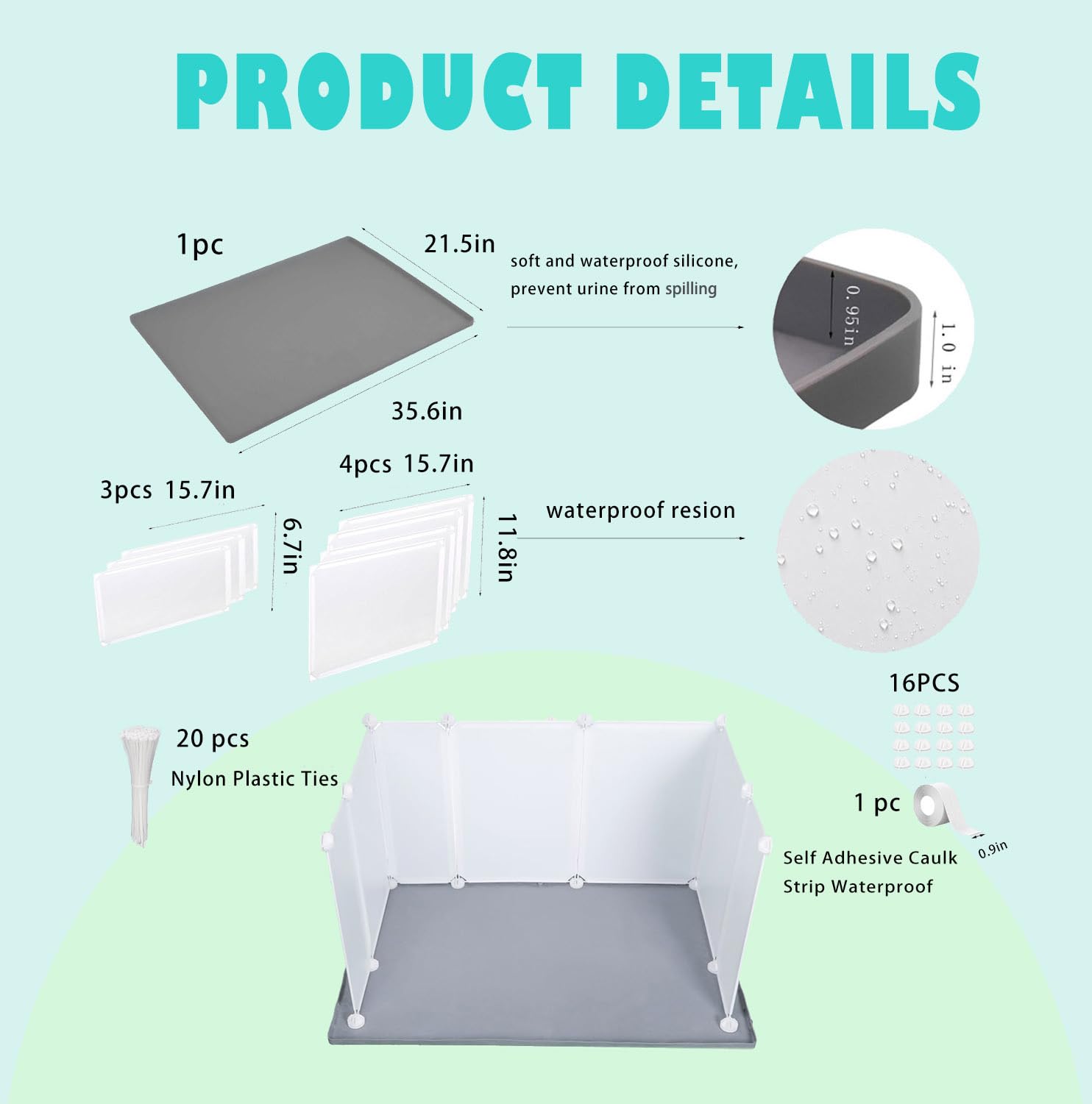 Dog Litter Box with High Walls,Indoor Dog Potty for Small to Large Dogs,No Spill Pee Pad Holder Tray for Dogs Work with Most Tra