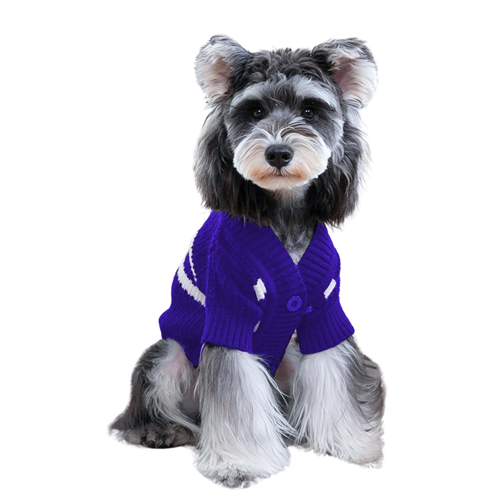 Cutebone Cardigan Striped Knitted Dog Sweater, Arctic Fleece Thermal Dog Winter Clothes For Small Dogs Boy Girl, V-Neck Pet Coat